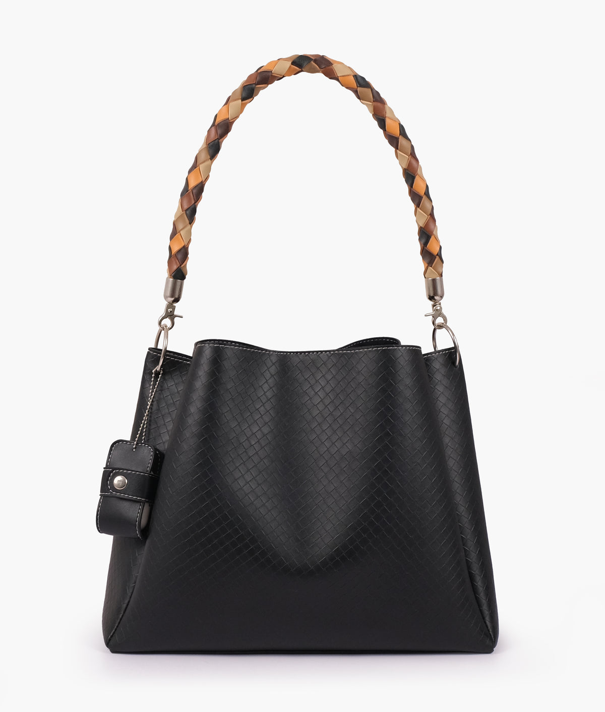 Black weaved handbag with braided handle