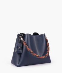 Blue handbag with braided handle