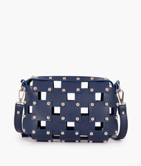 Blue rivet cross-body bag