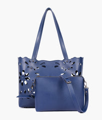 Blue two-piece floral tote