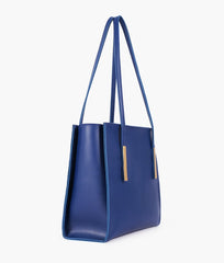 Blue zipper shoulder bag with long handle
