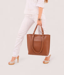 Brown double-handle tote bag