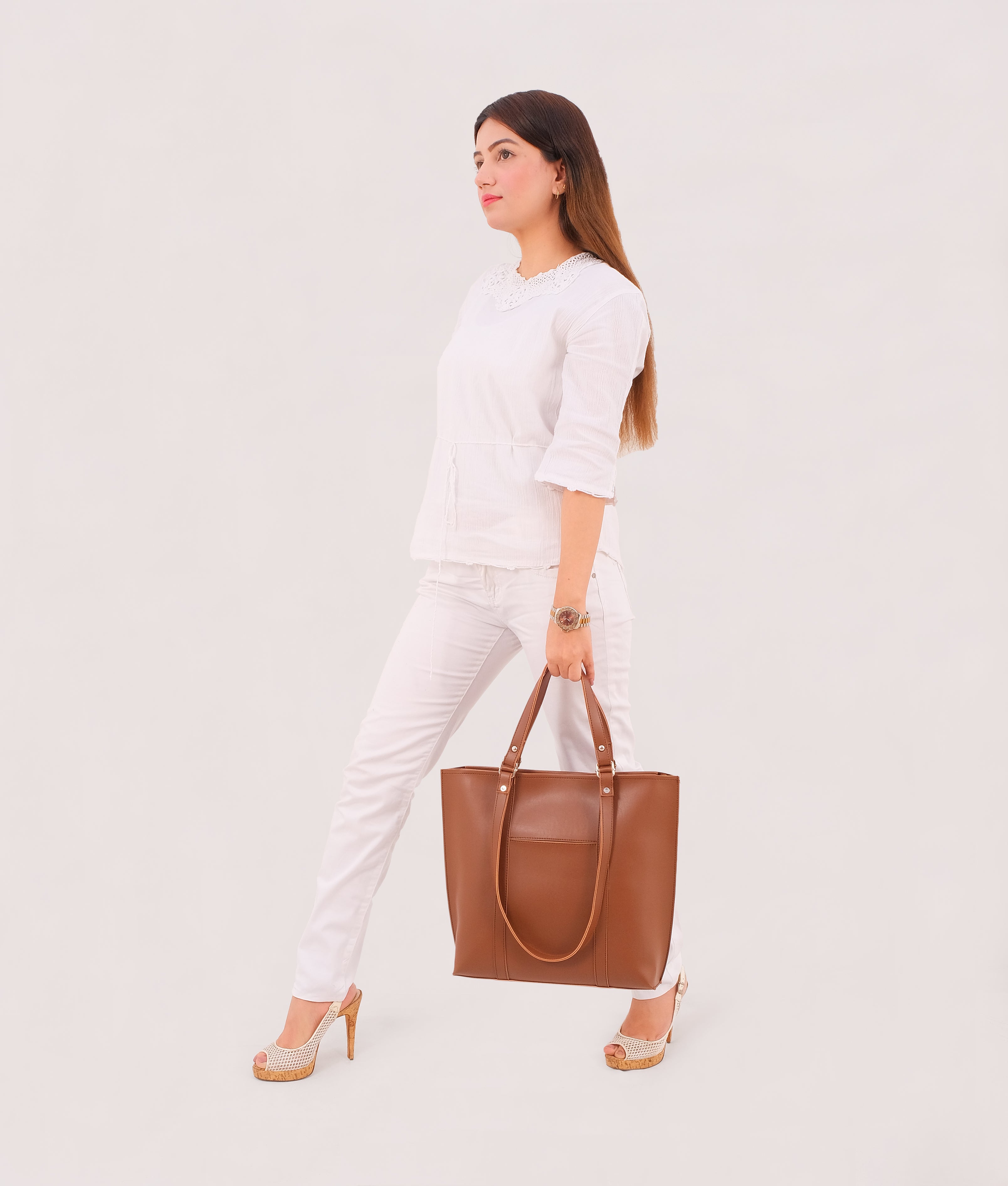 Brown double-handle tote bag