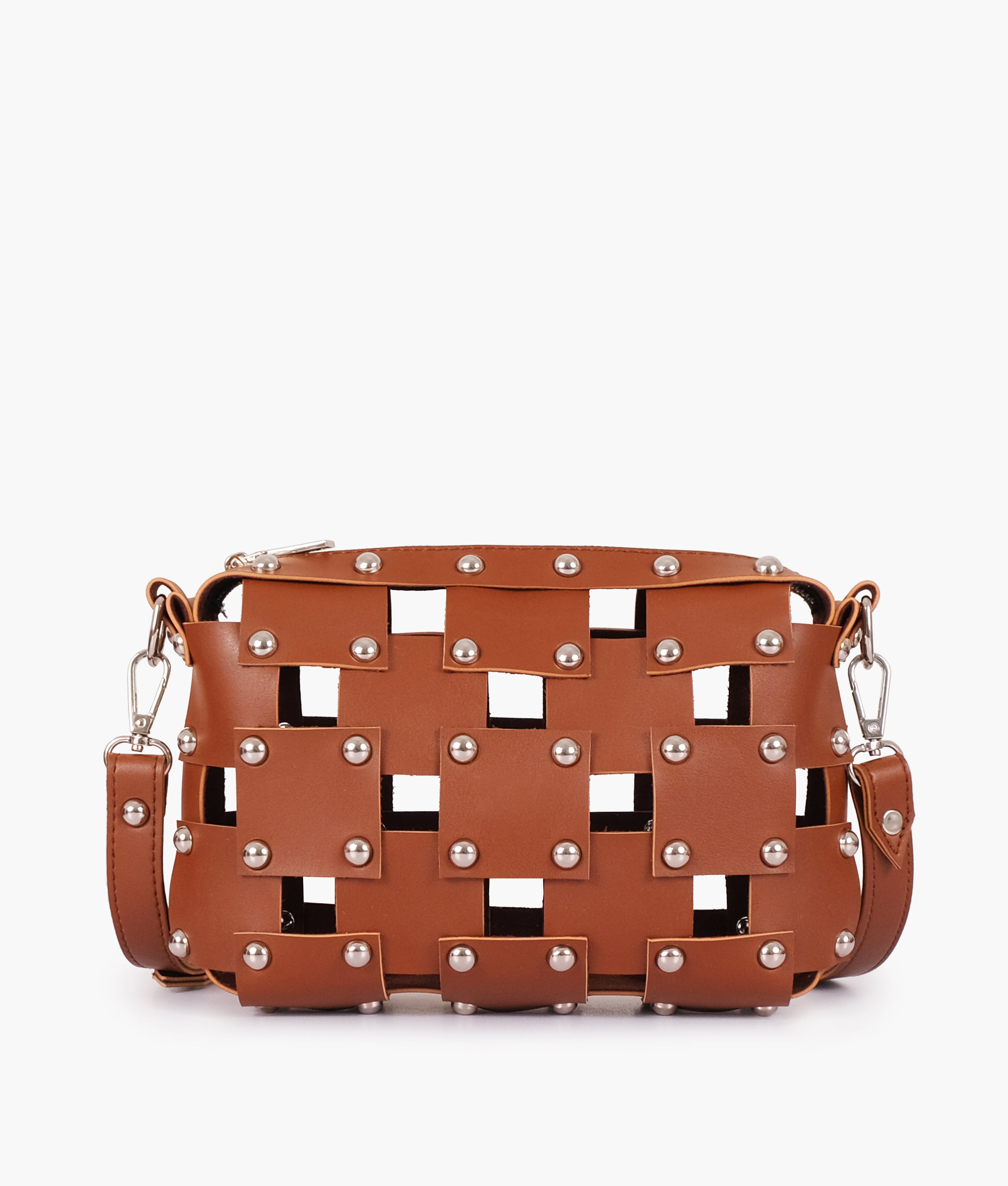 Brown rivet cross-body bag