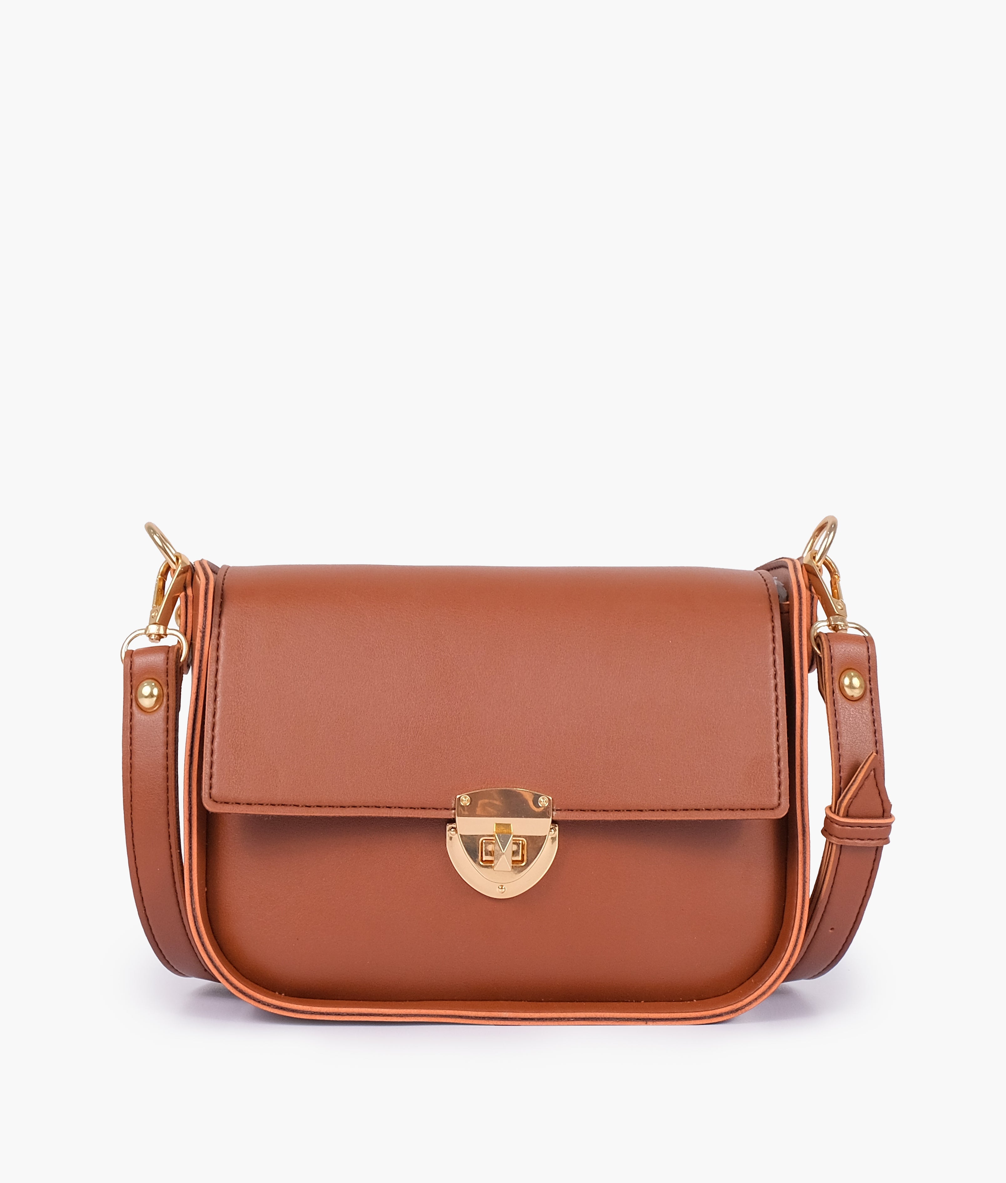 Brown saddle bag with twist lock – RTW Creation