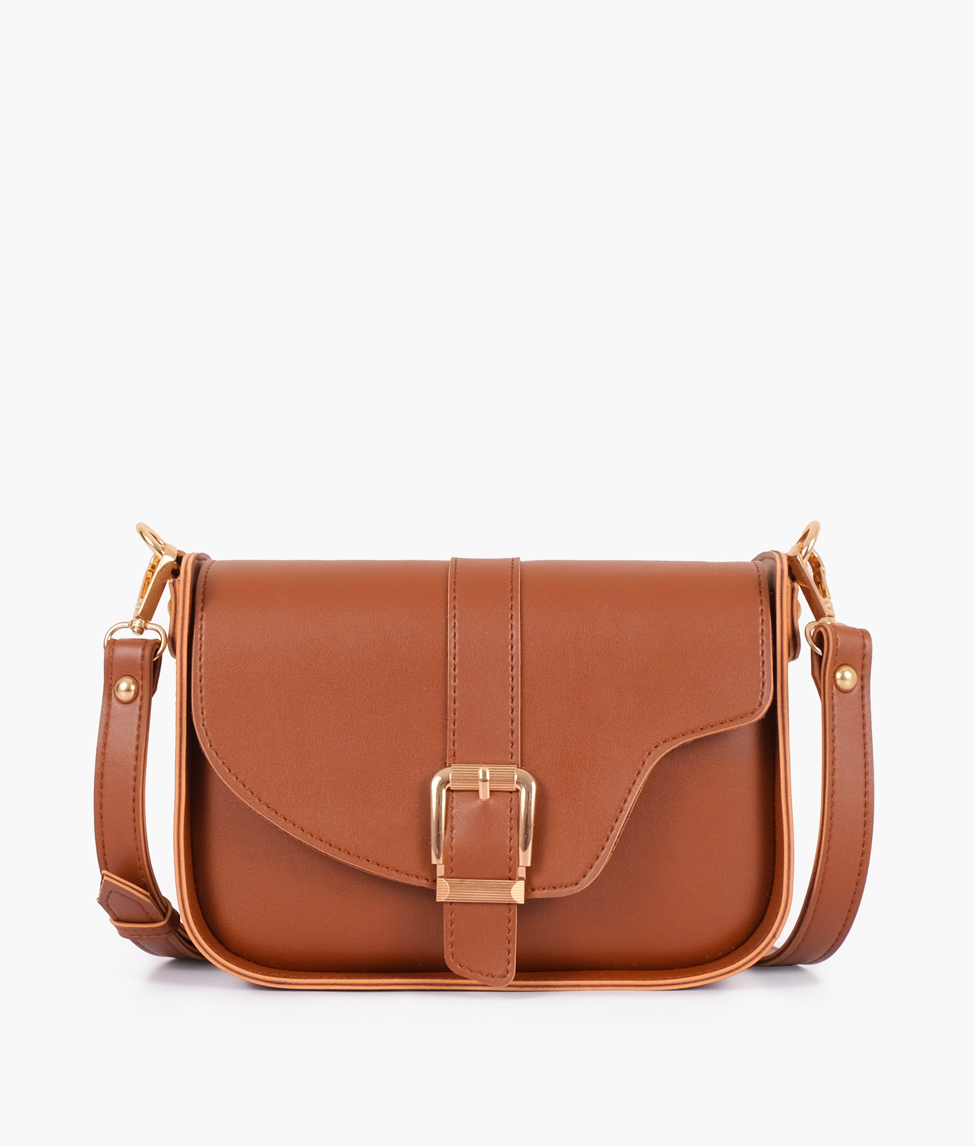 Brown saddle buckle bag