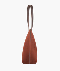 Dark brown suede long handle tote bag