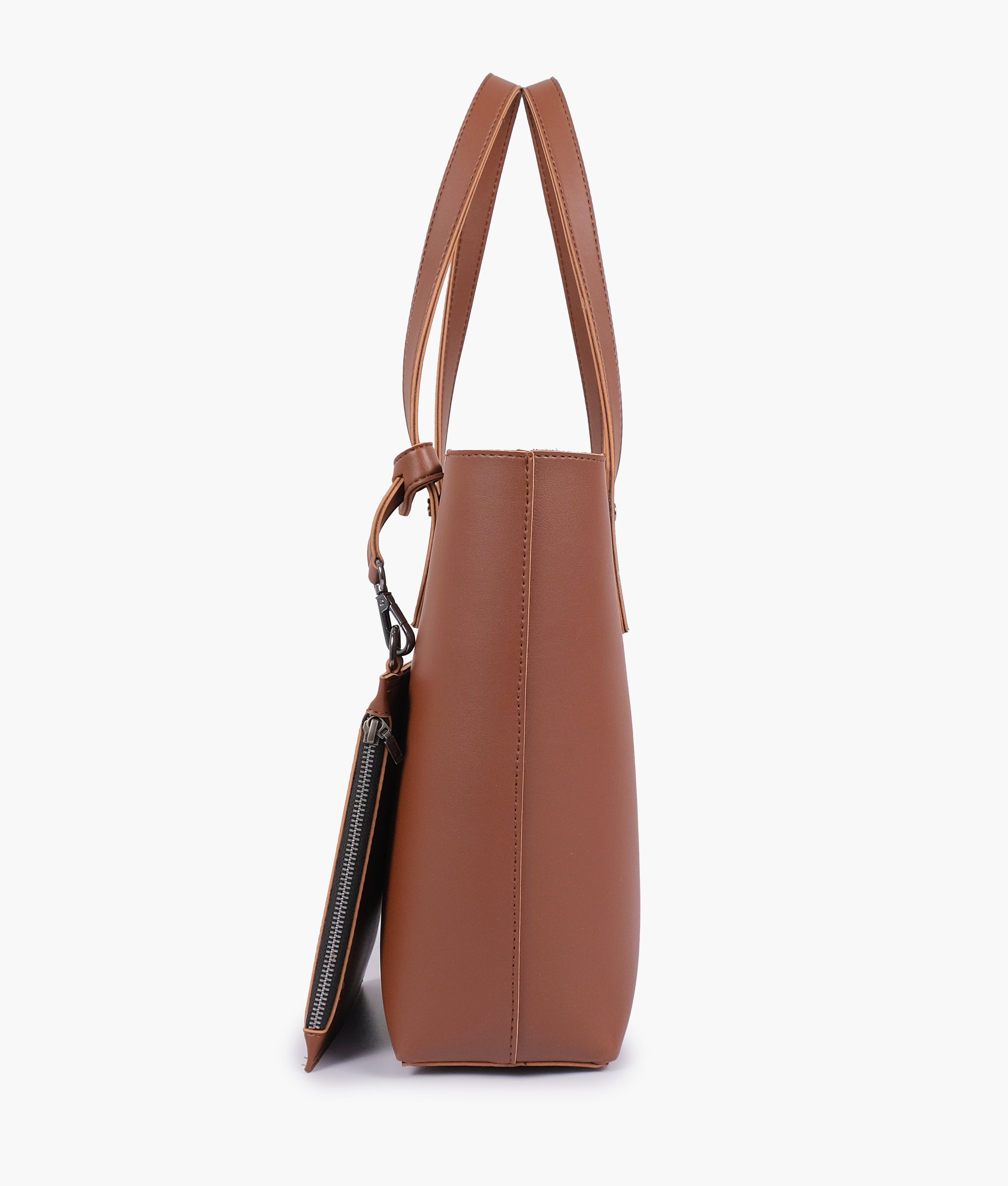 Brown tote bag with detachable pouch