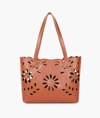 Brown two-piece floral tote