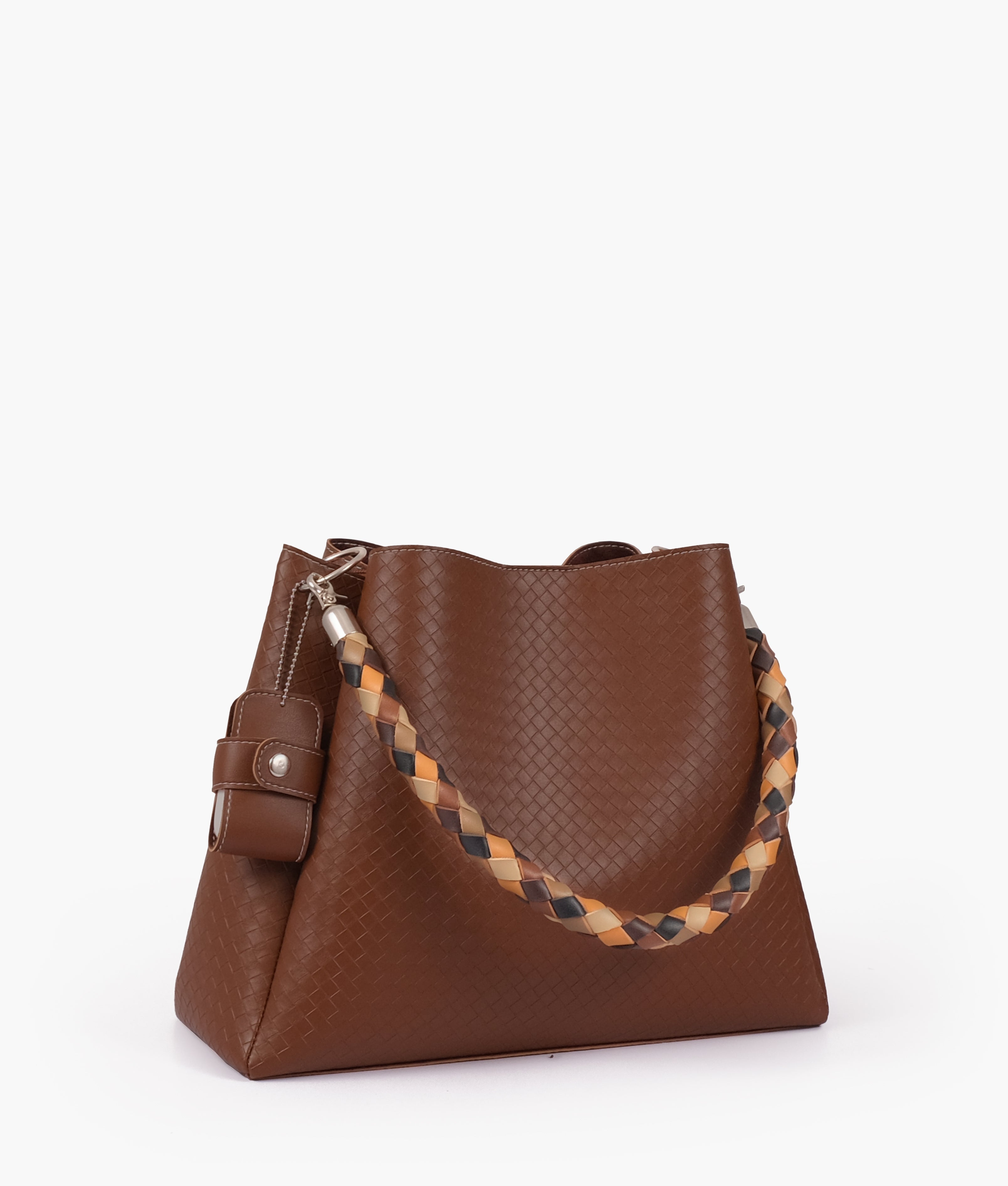 Brown weaved handbag with braided handle
