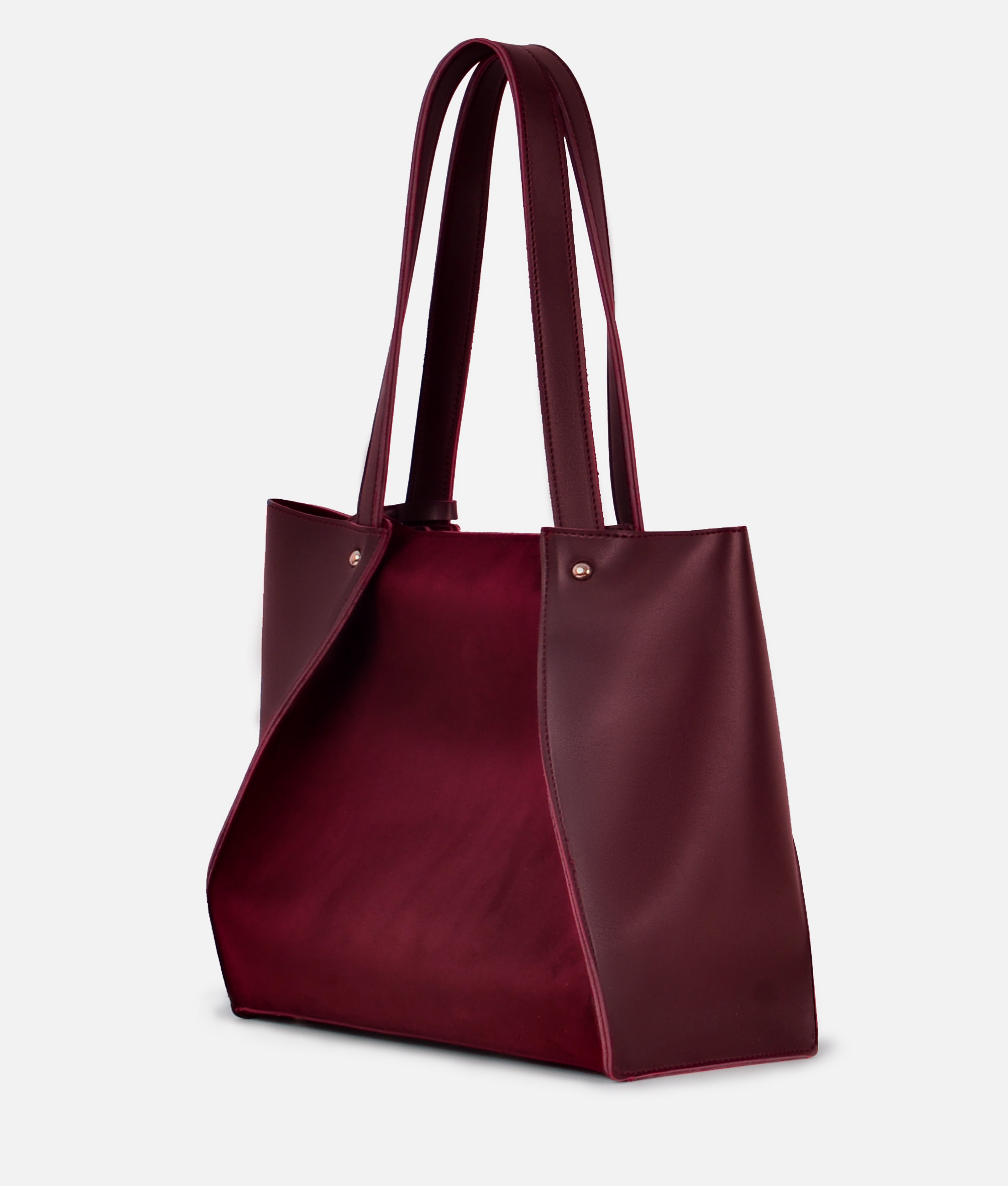 Burgundy suede shopping tote bag