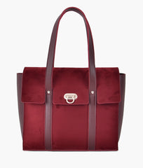 Burgundy suede carry-all satchel bag