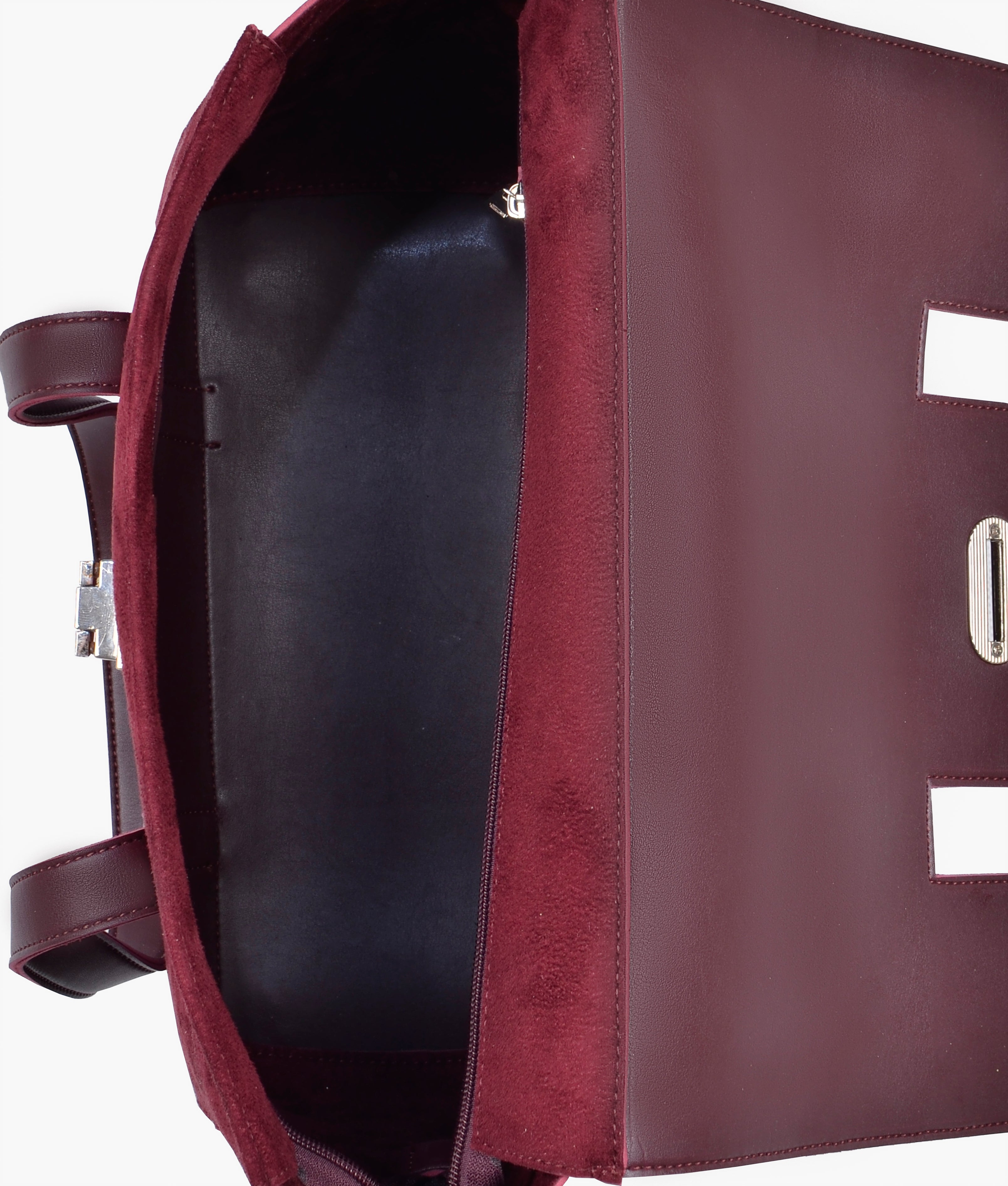 Burgundy suede carry-all satchel bag