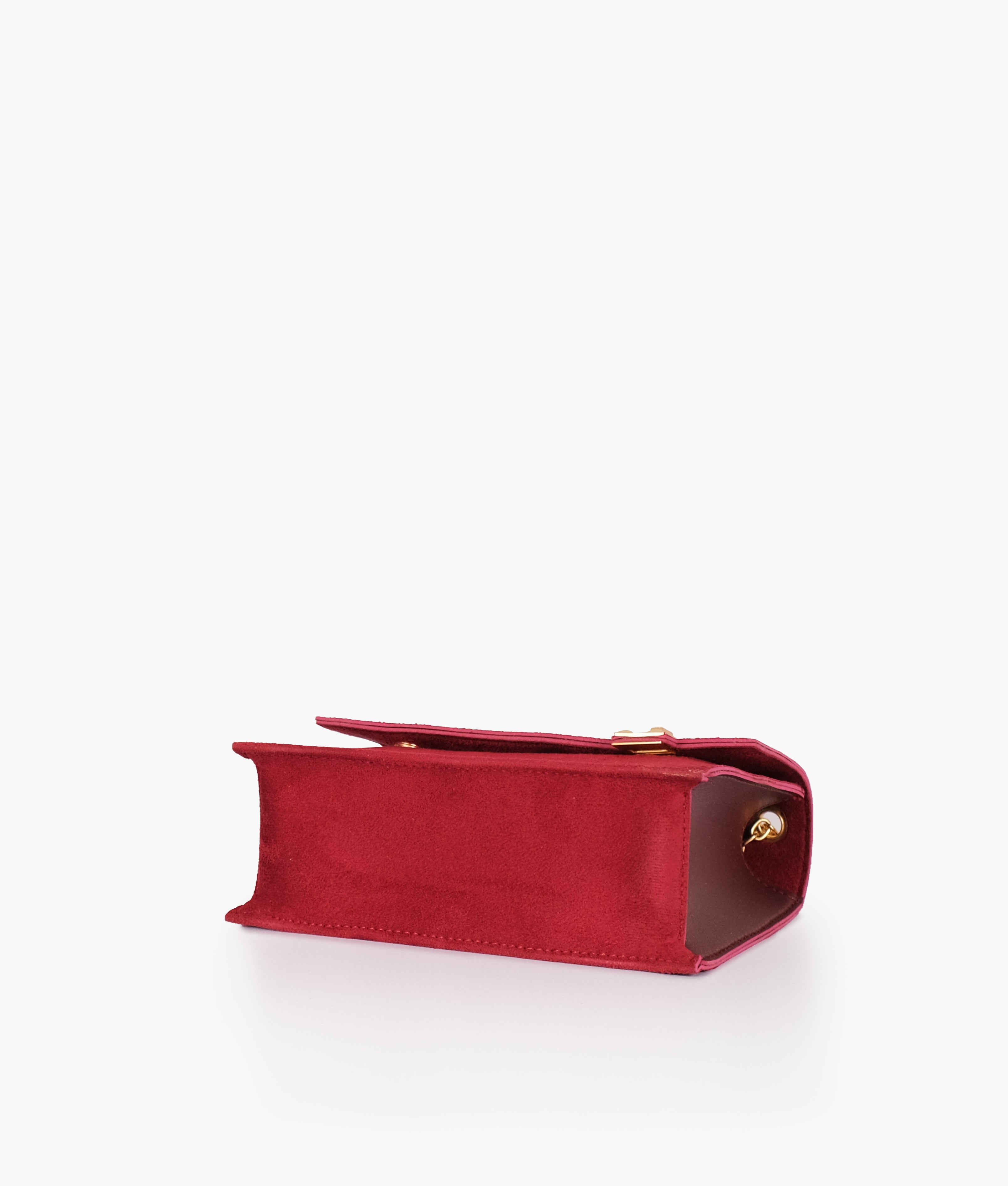 Burgundy suede chain shoulder bag with twist lock