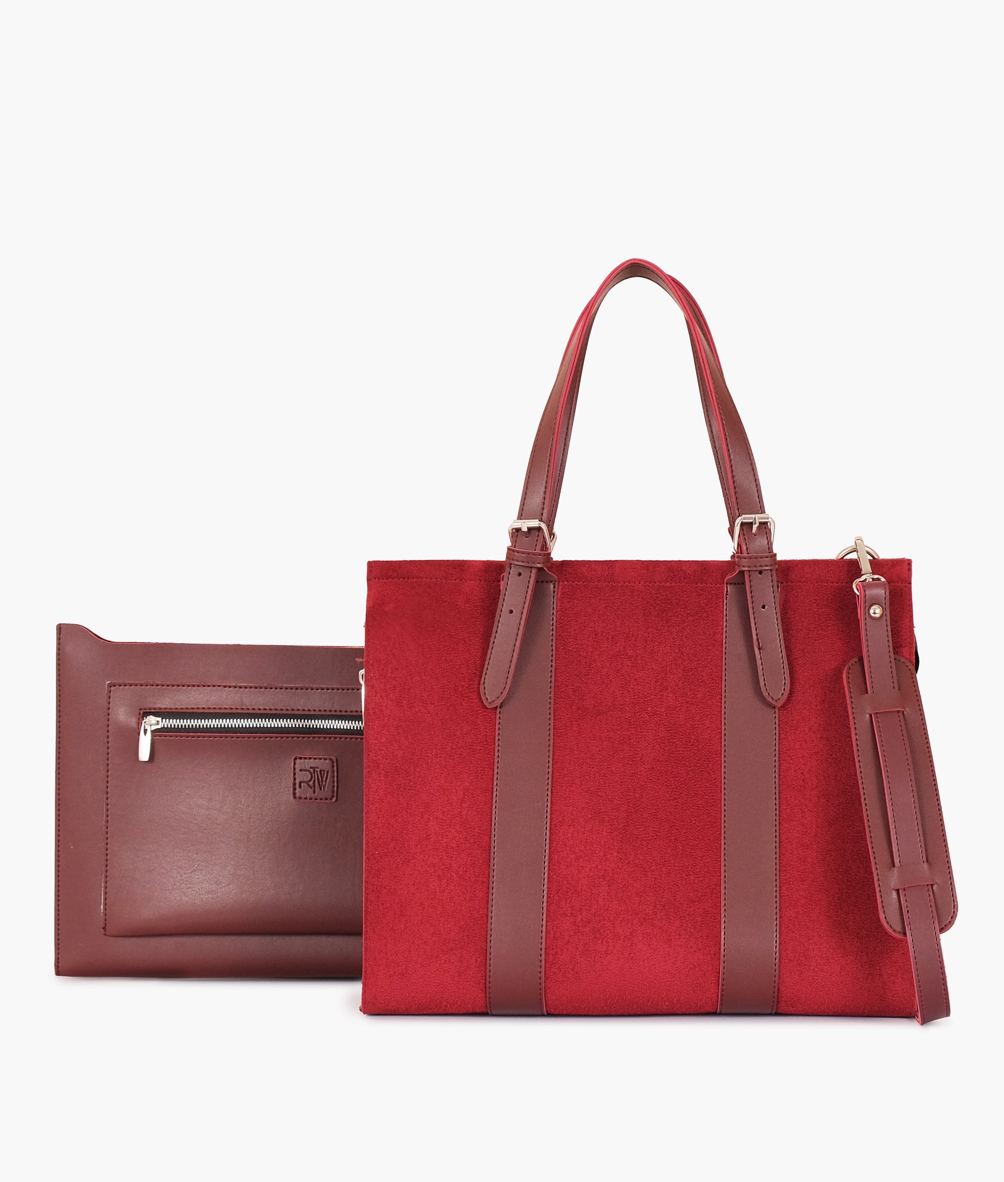 Burgundy suede laptop bag with sleeve