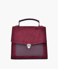 Burgundy suede push-lock messenger bag