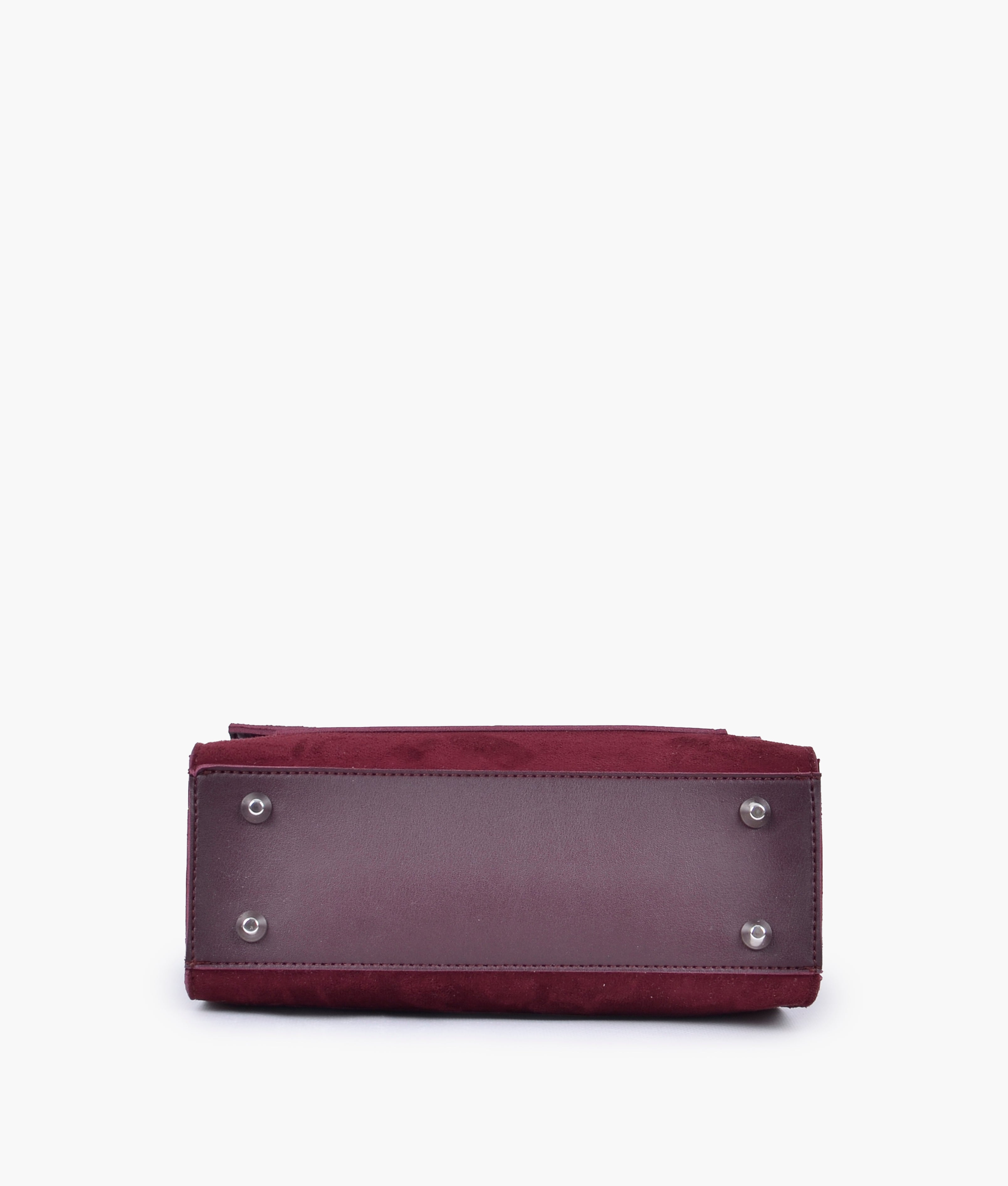 Burgundy suede push-lock messenger bag