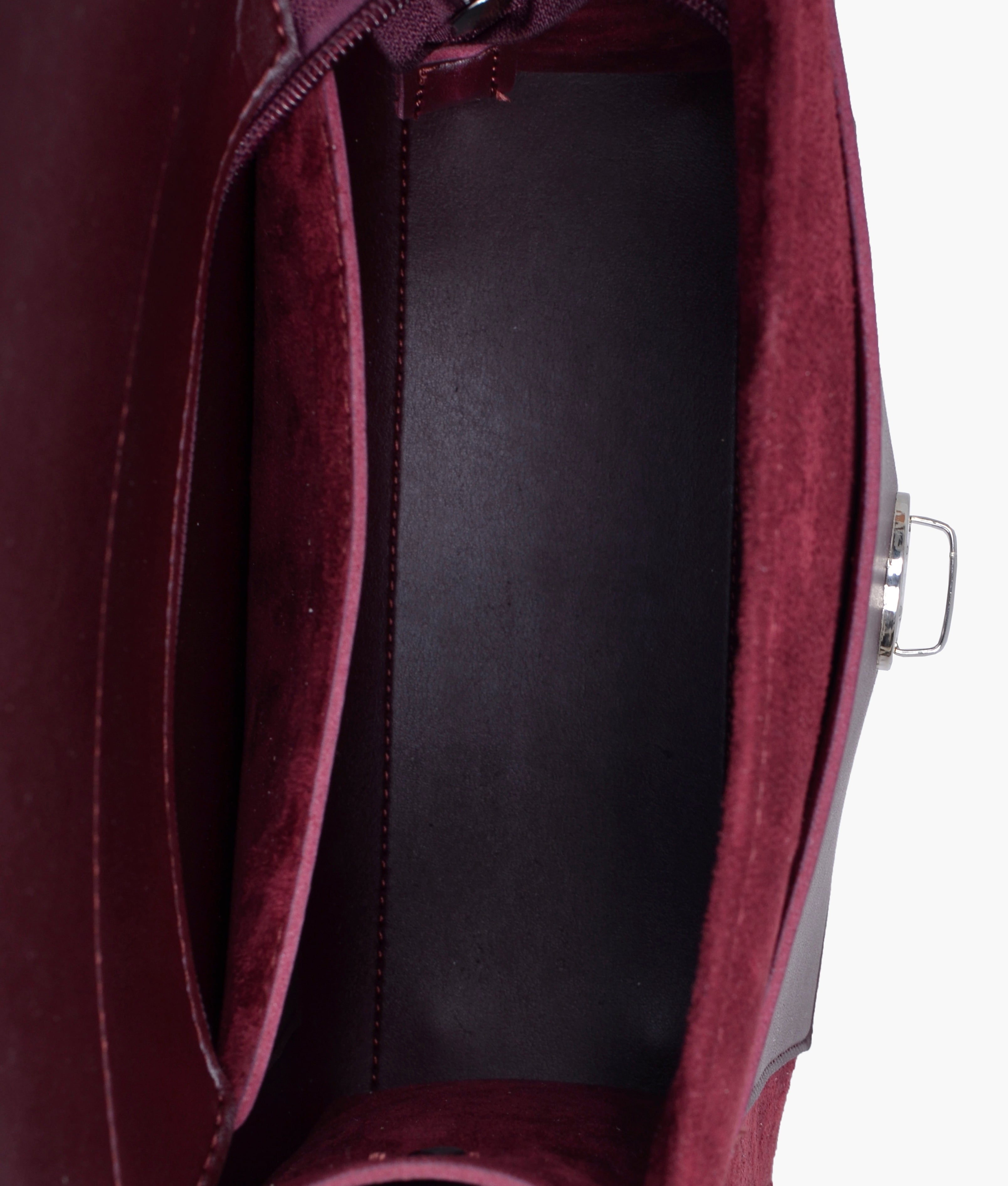 Burgundy suede push-lock messenger bag