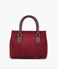 Burgundy suede small satchel bag