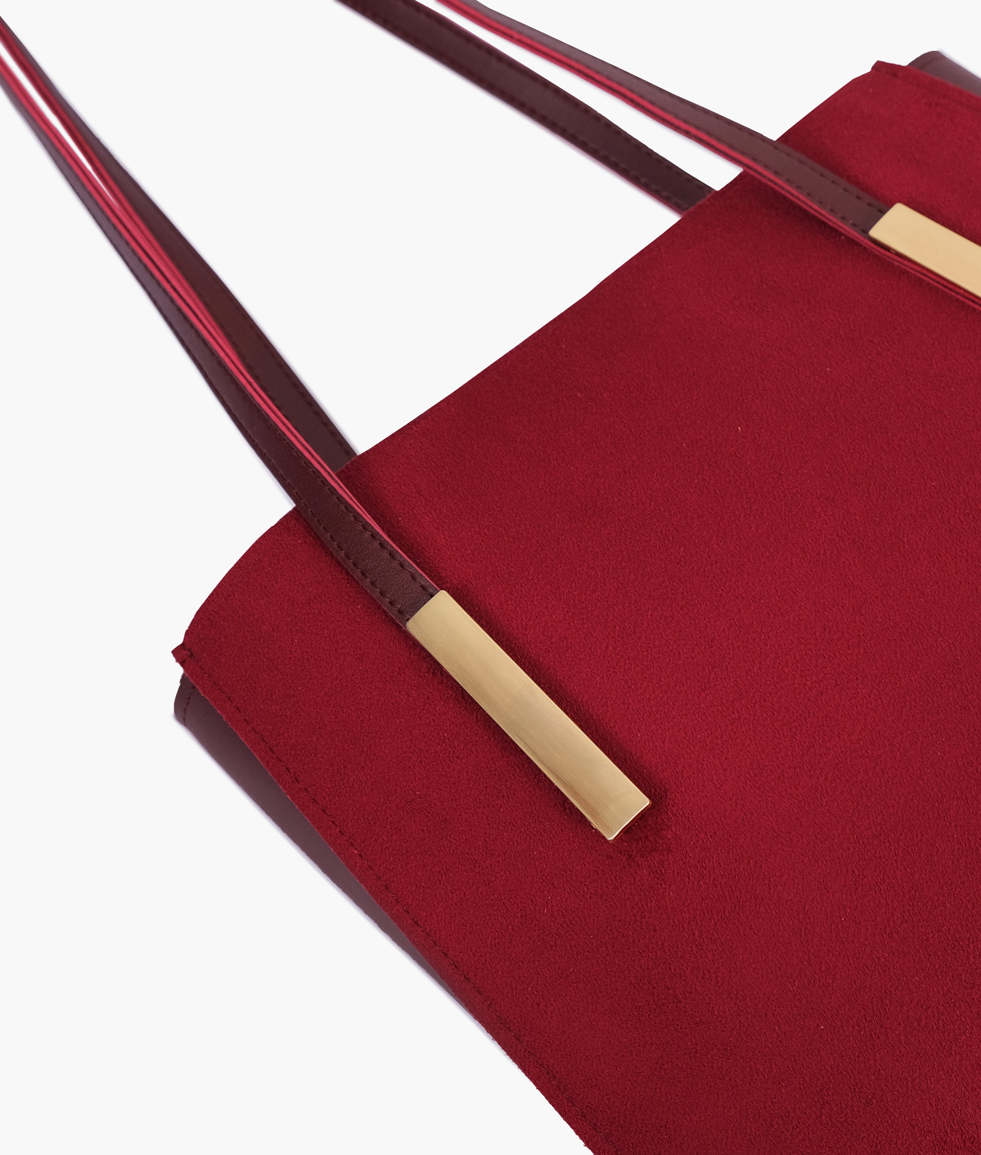 Burgundy suede zipper shoulder bag with long handle