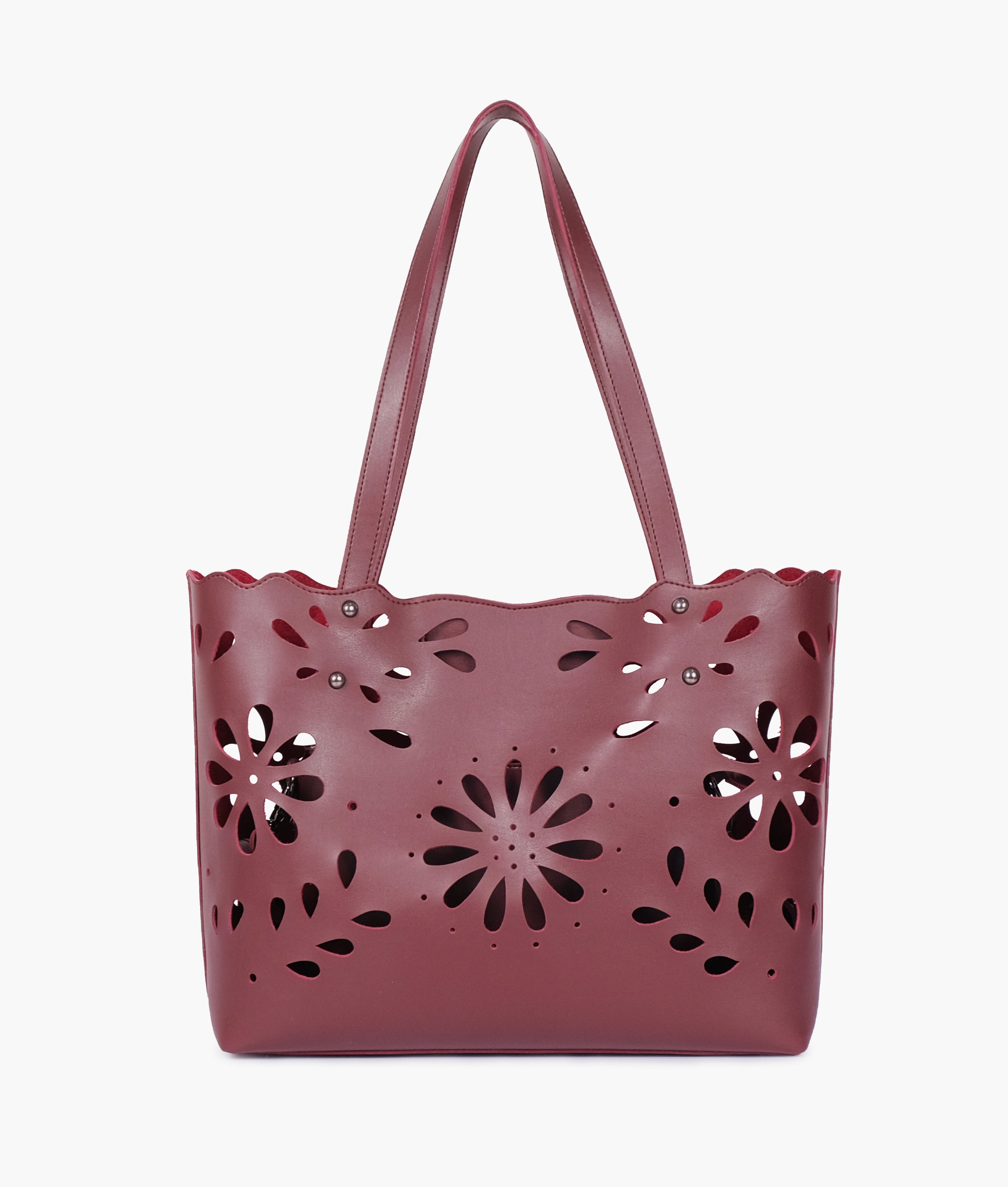 Burgundy two-piece floral tote