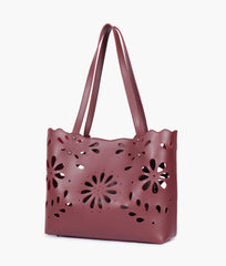 Burgundy two-piece floral tote
