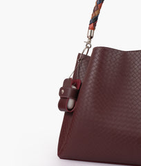 Burgundy weaved handbag with braided handle