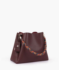 Burgundy weaved handbag with braided handle