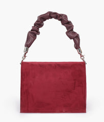 Burgundy suede top-handle mini cross-body bag