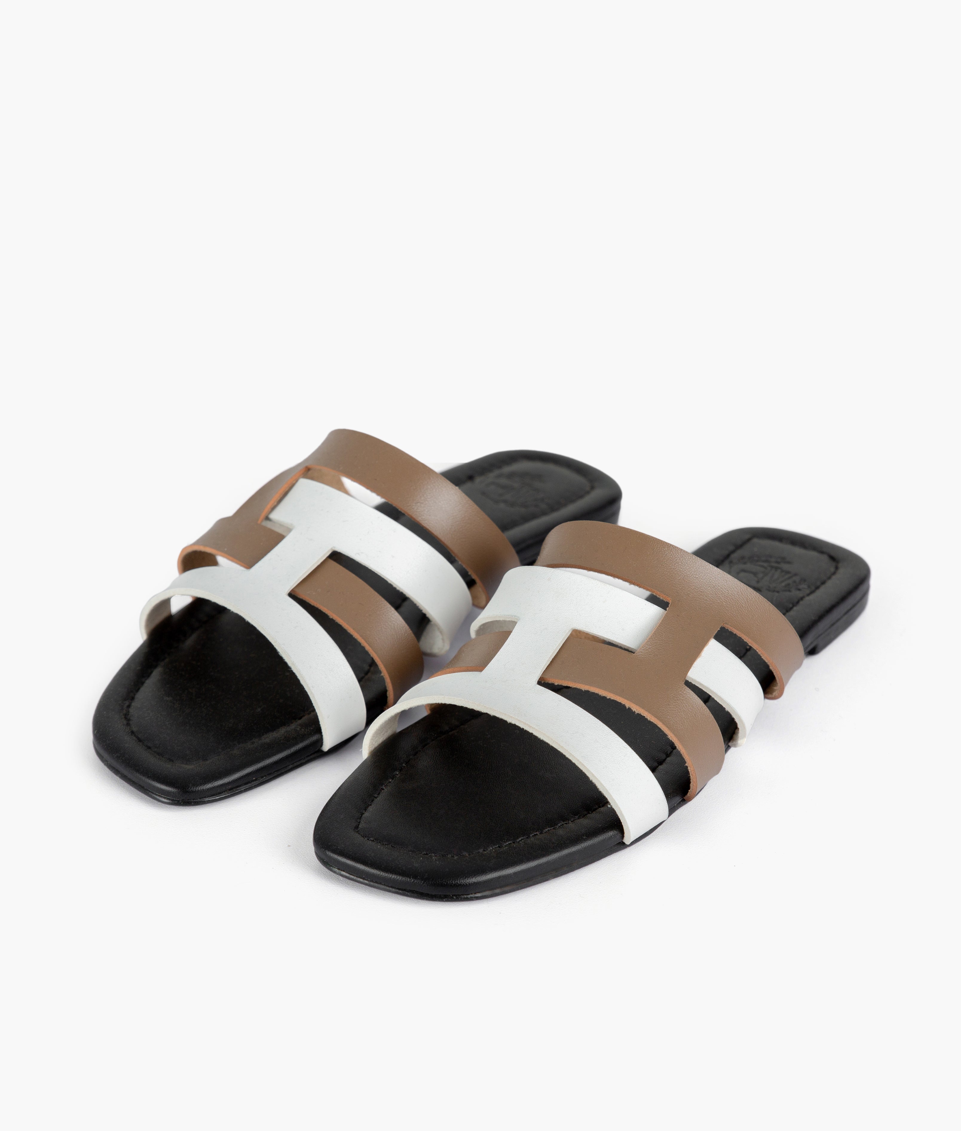 Coffee and white color-blocking flats