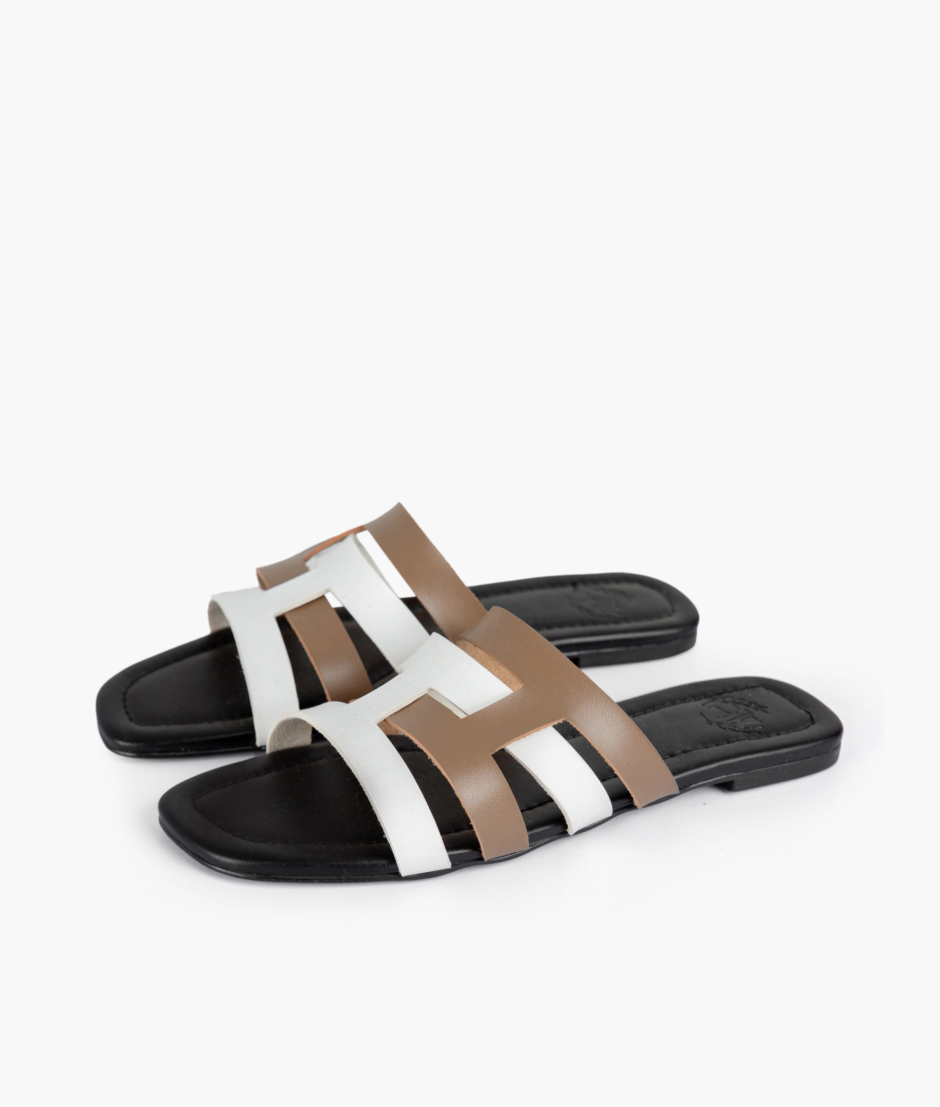 Coffee and white color-blocking flats