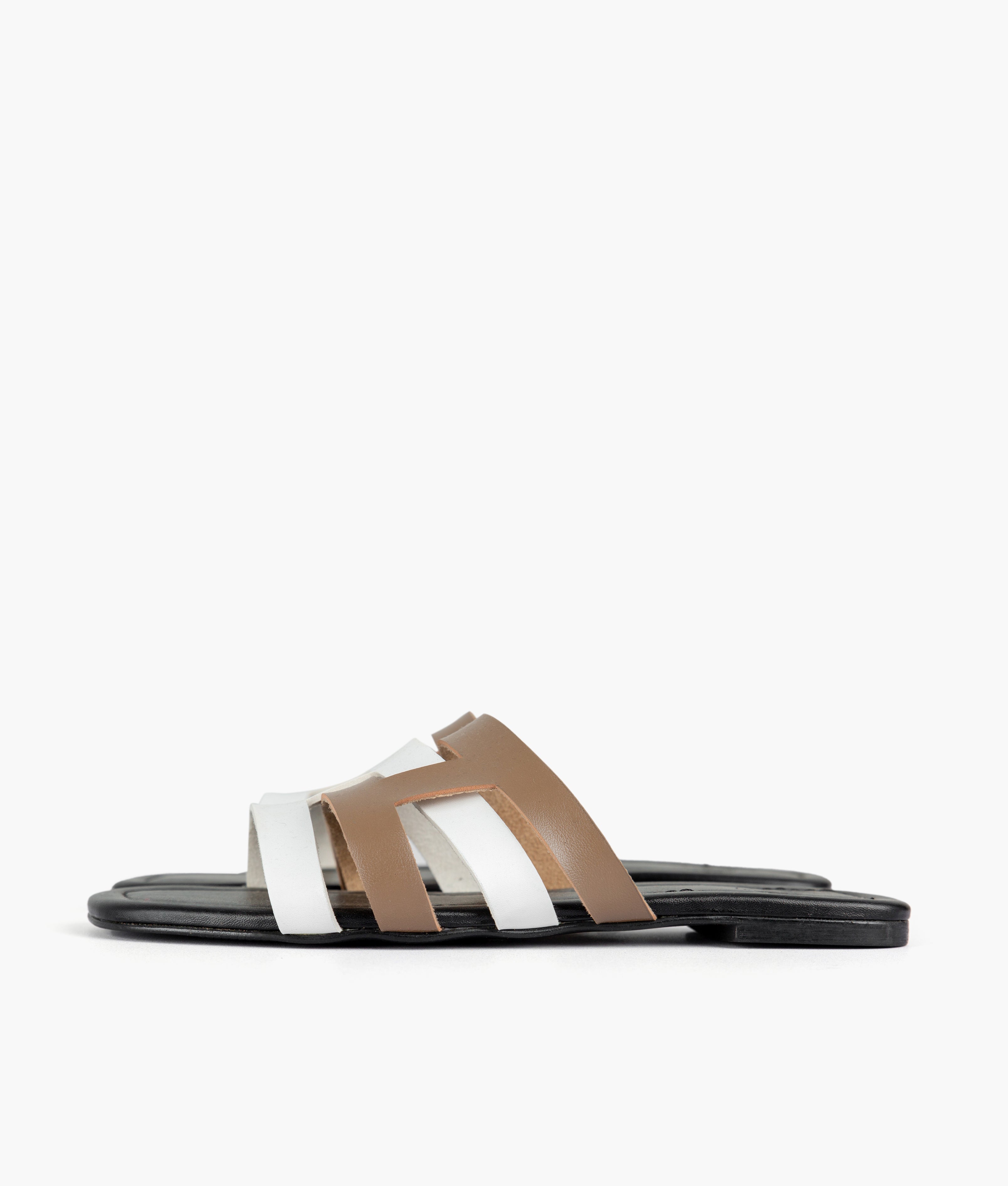 Coffee and white color-blocking flats