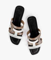Coffee and white color-blocking flats