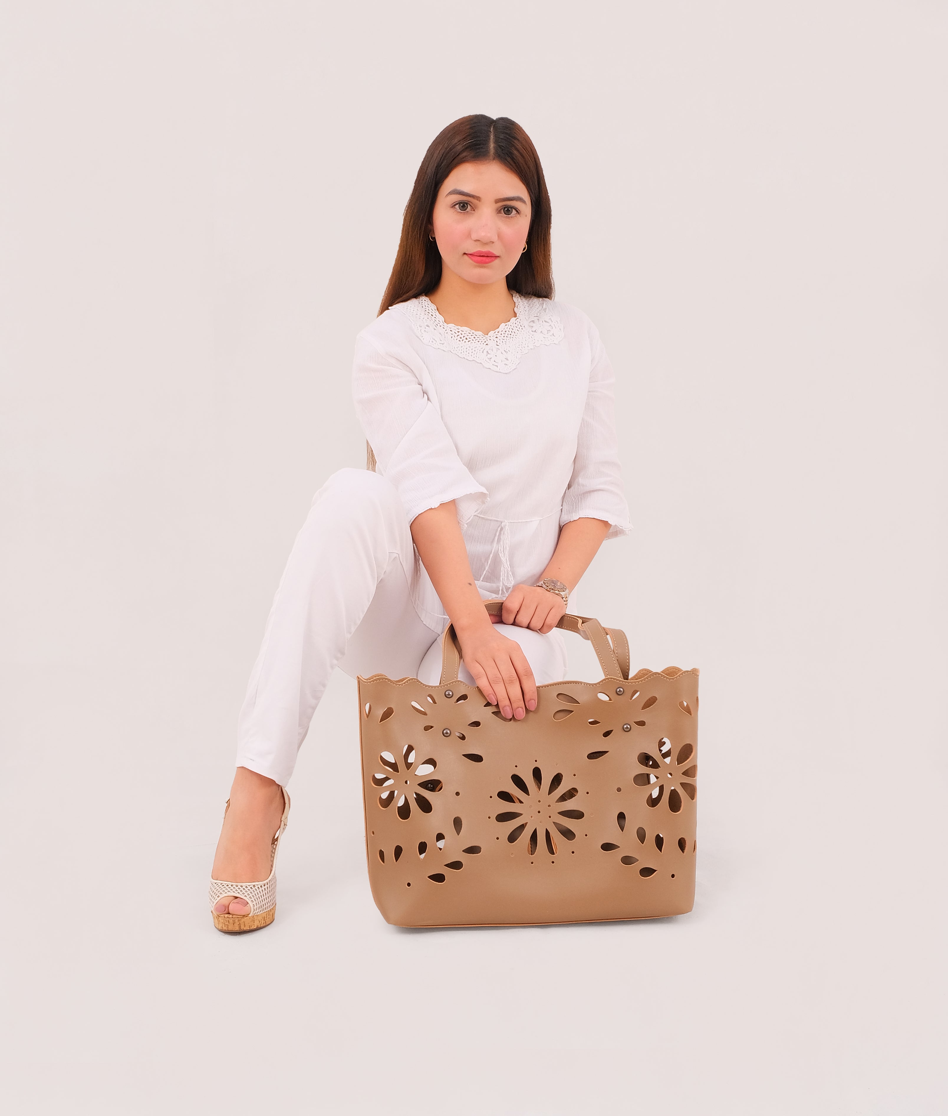 Coffee two-piece floral tote