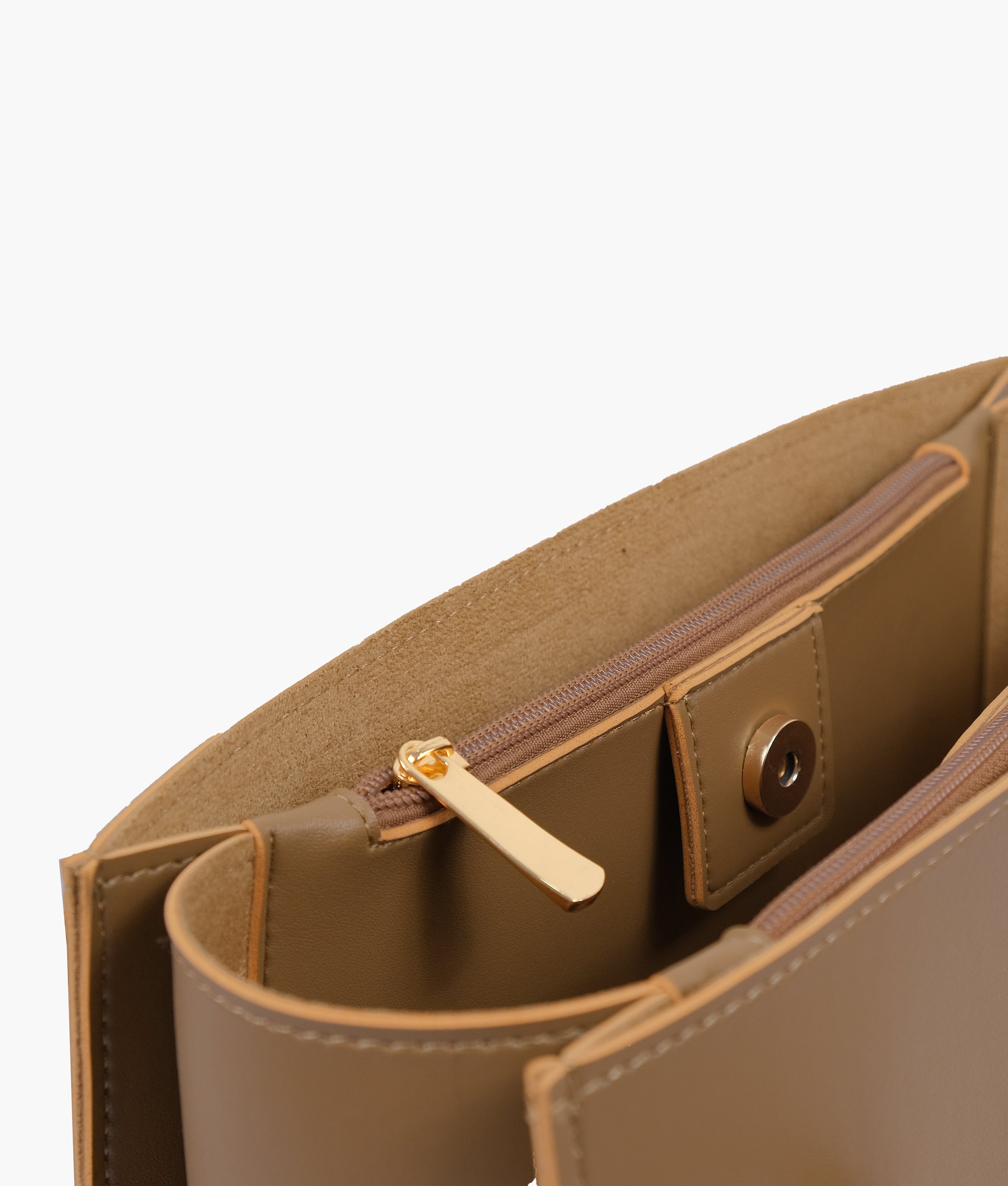 Coffee zipper shoulder bag with long handle