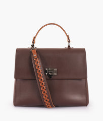 Dark brown flap-over top-handle bag