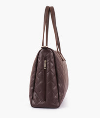 Dark brown quilted carryall tote bag