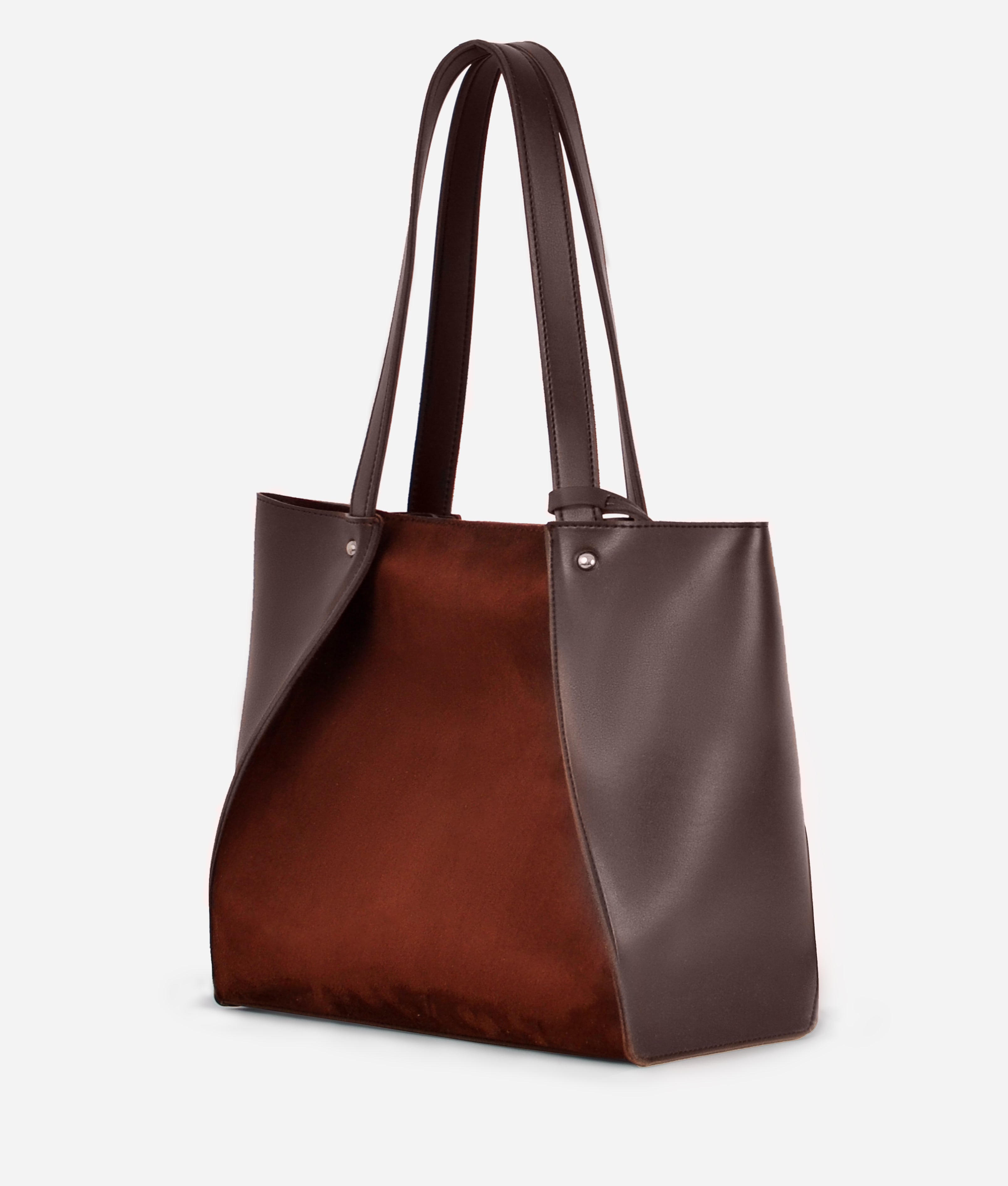 Dark brown suede shopping tote bag