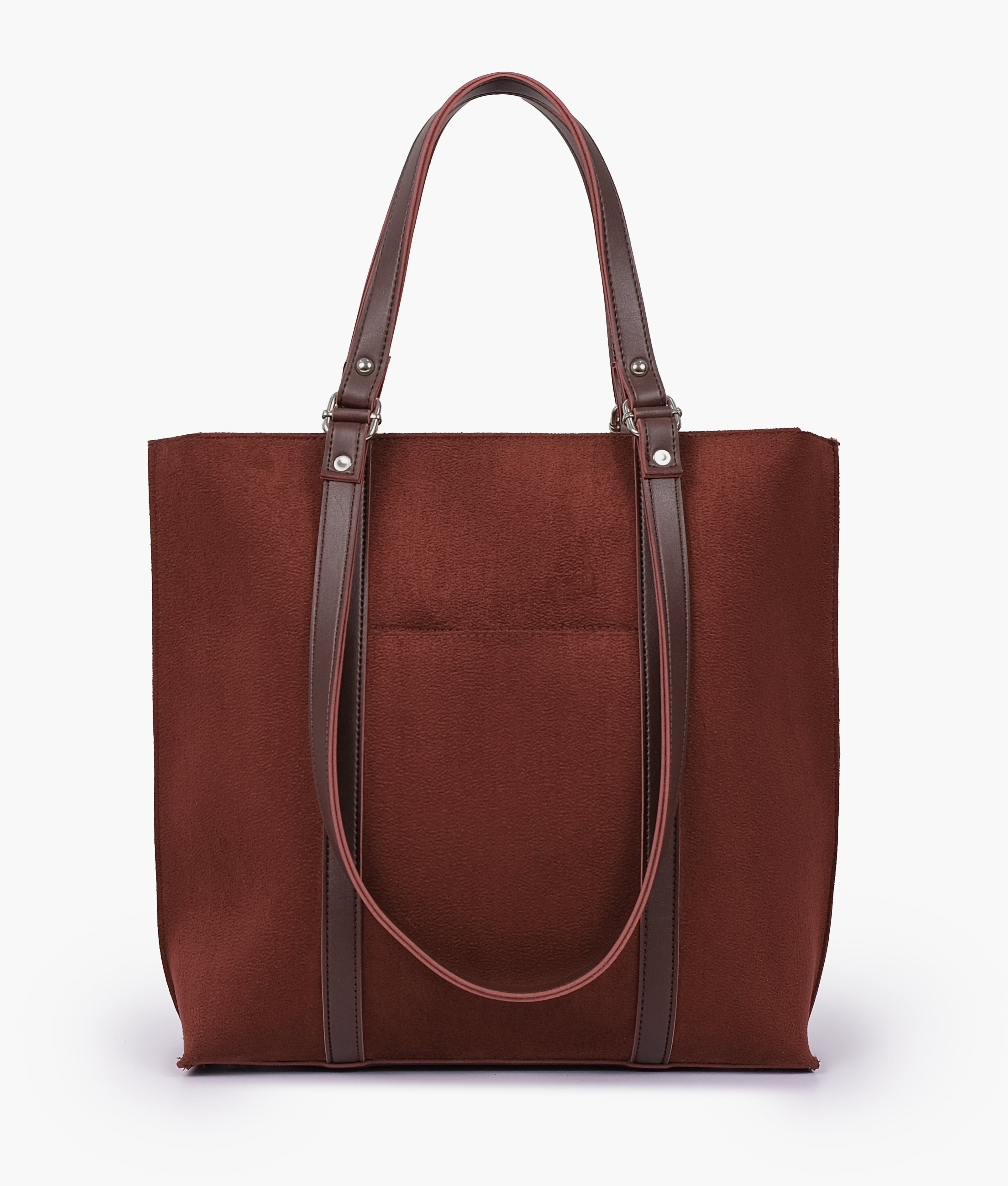 Dark brown suede double-handle tote bag