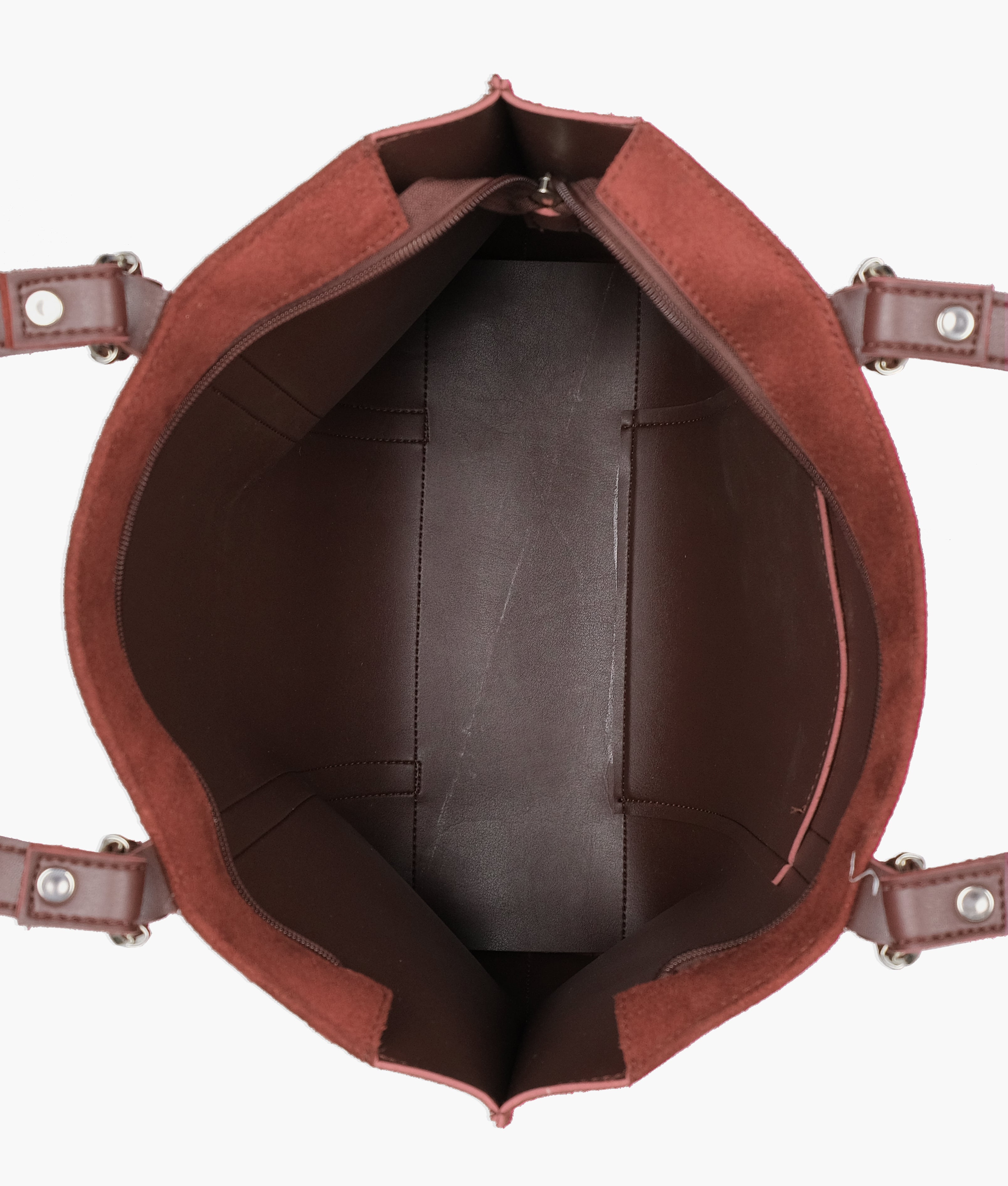 Dark brown suede double-handle tote bag