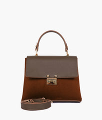 Dark brown suede mini top-handle bag