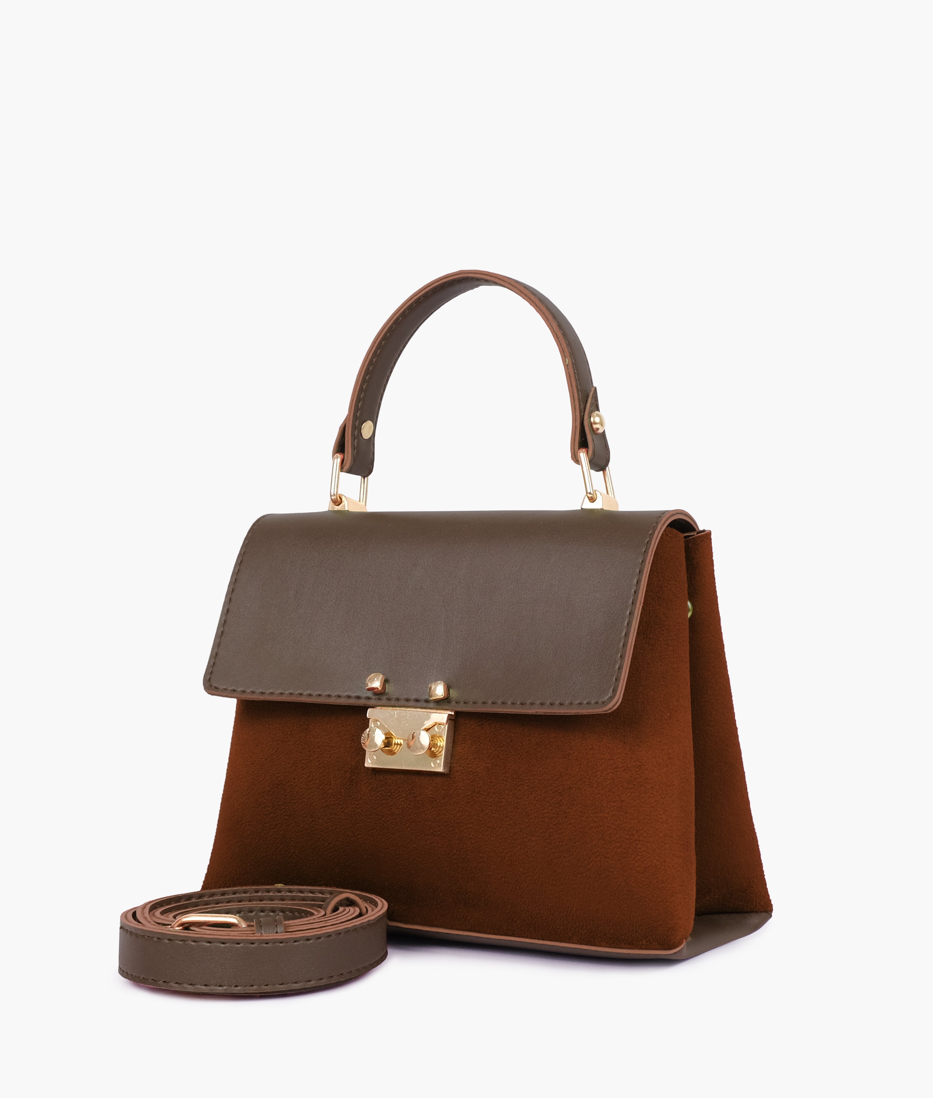 Dark brown suede mini top-handle bag