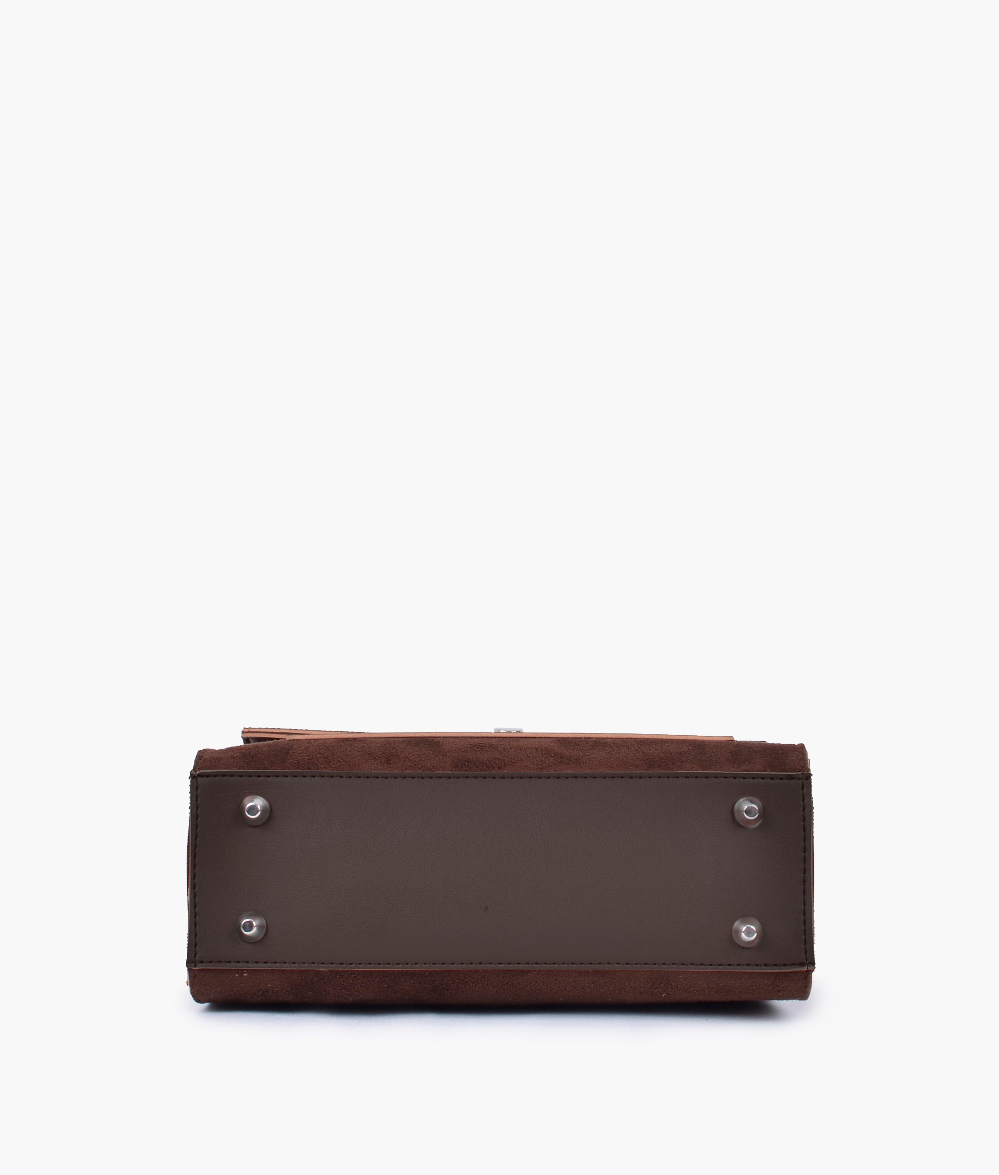 Dark brown suede push-lock messenger bag