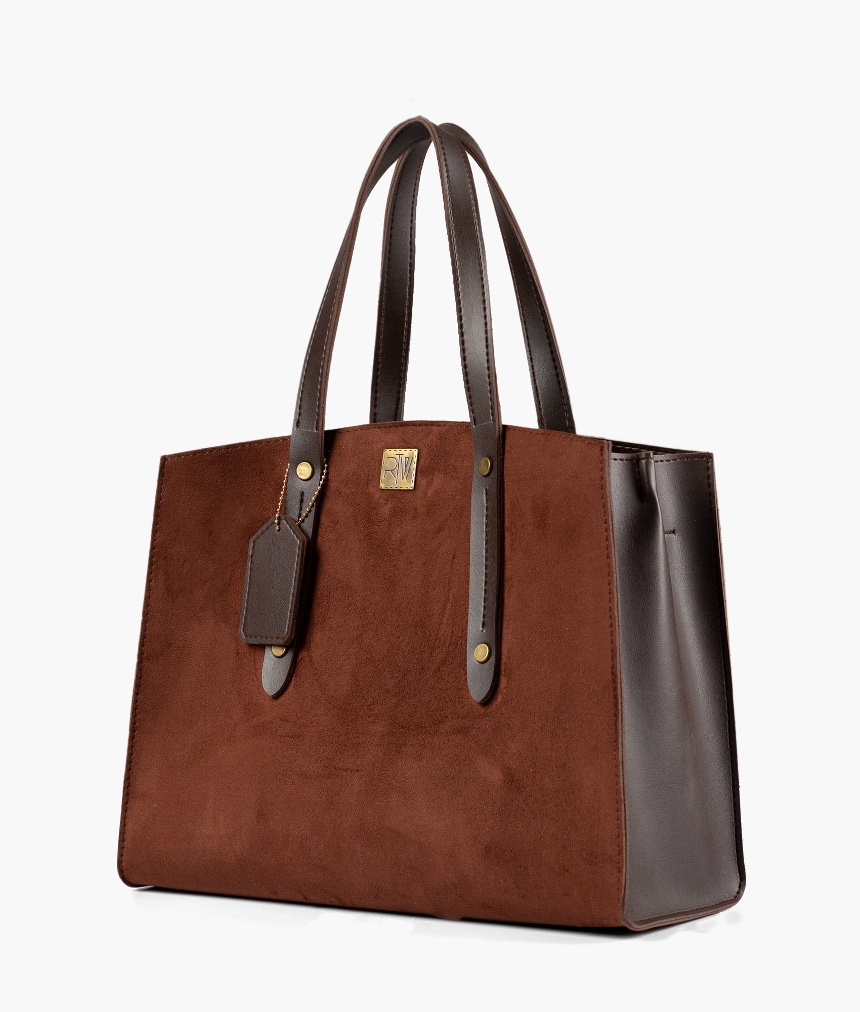 Dark brown suede multi compartment satchel bag