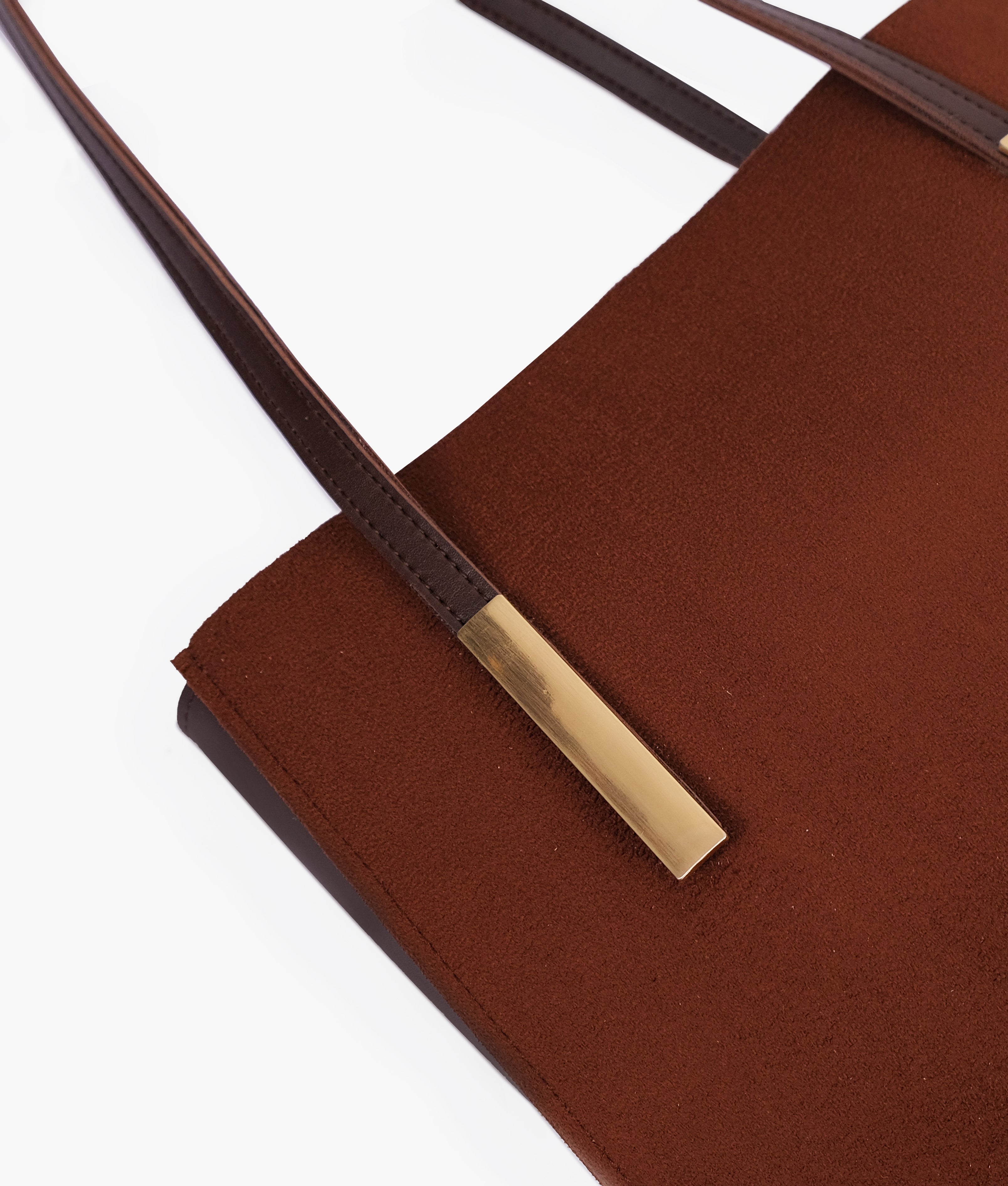 Dark brown suede zipper shoulder bag with long handle