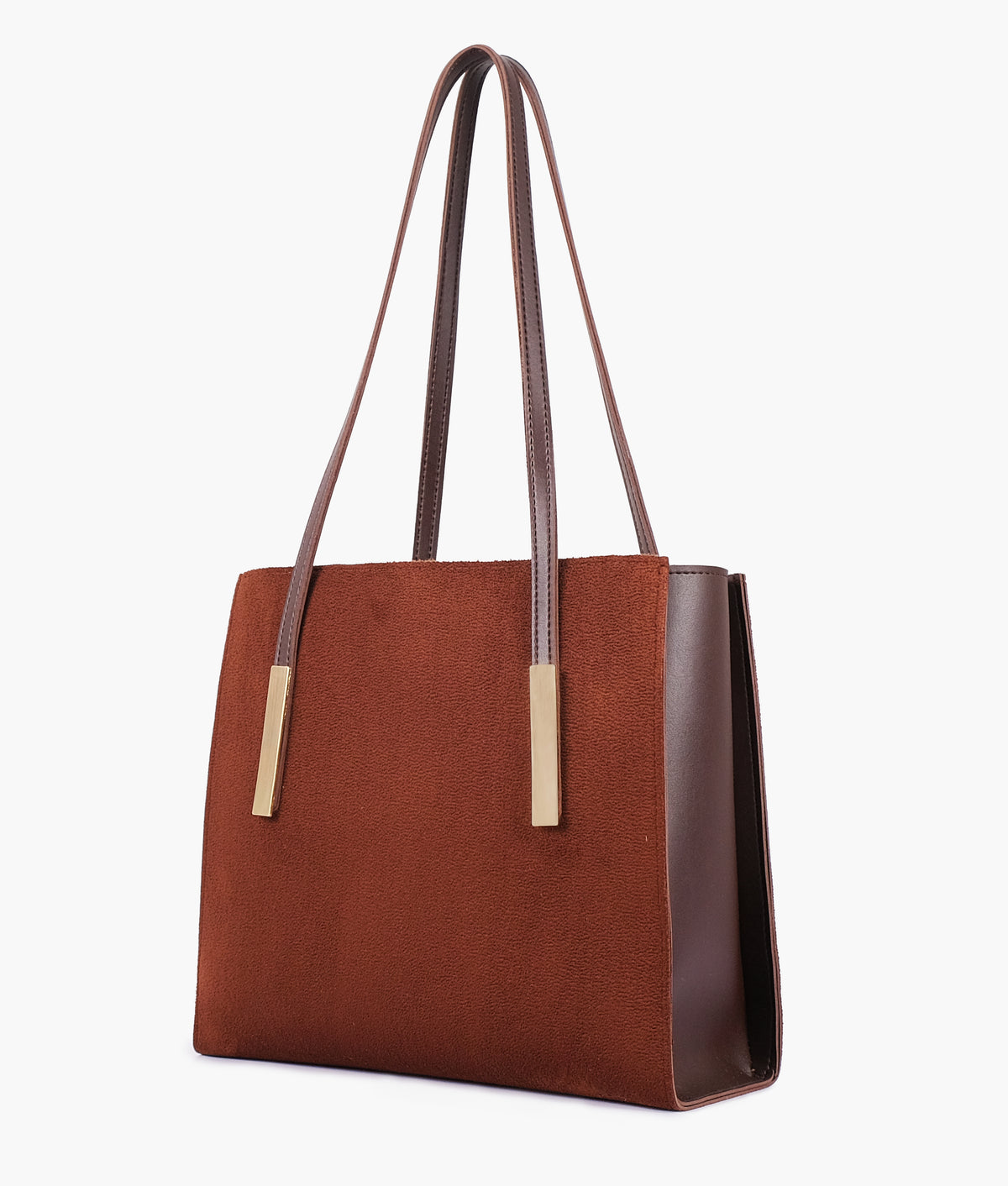 Dark brown suede zipper shoulder bag with long handle