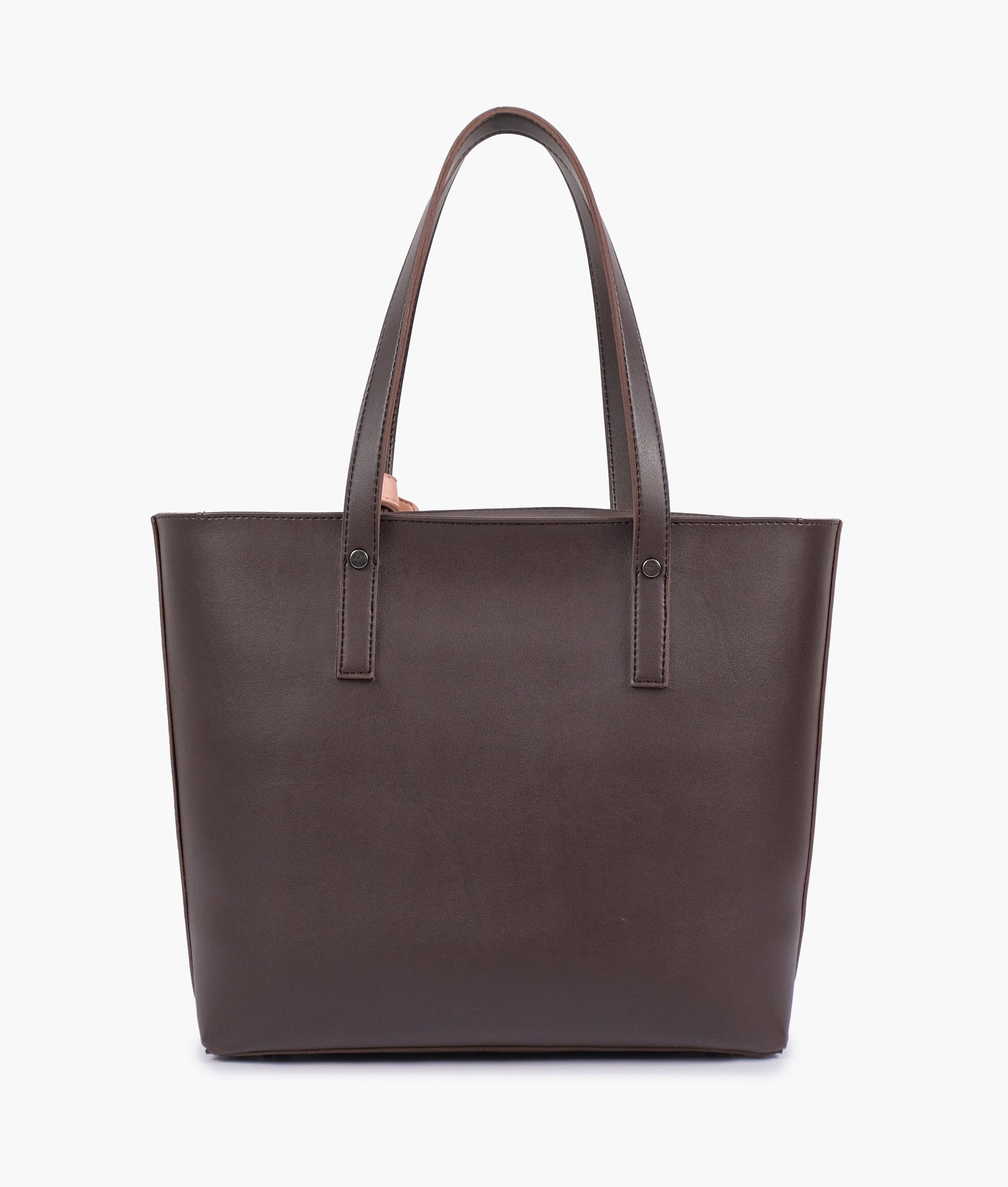 Dark brown tote bag with detachable pouch