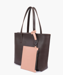 Dark brown tote bag with detachable pouch