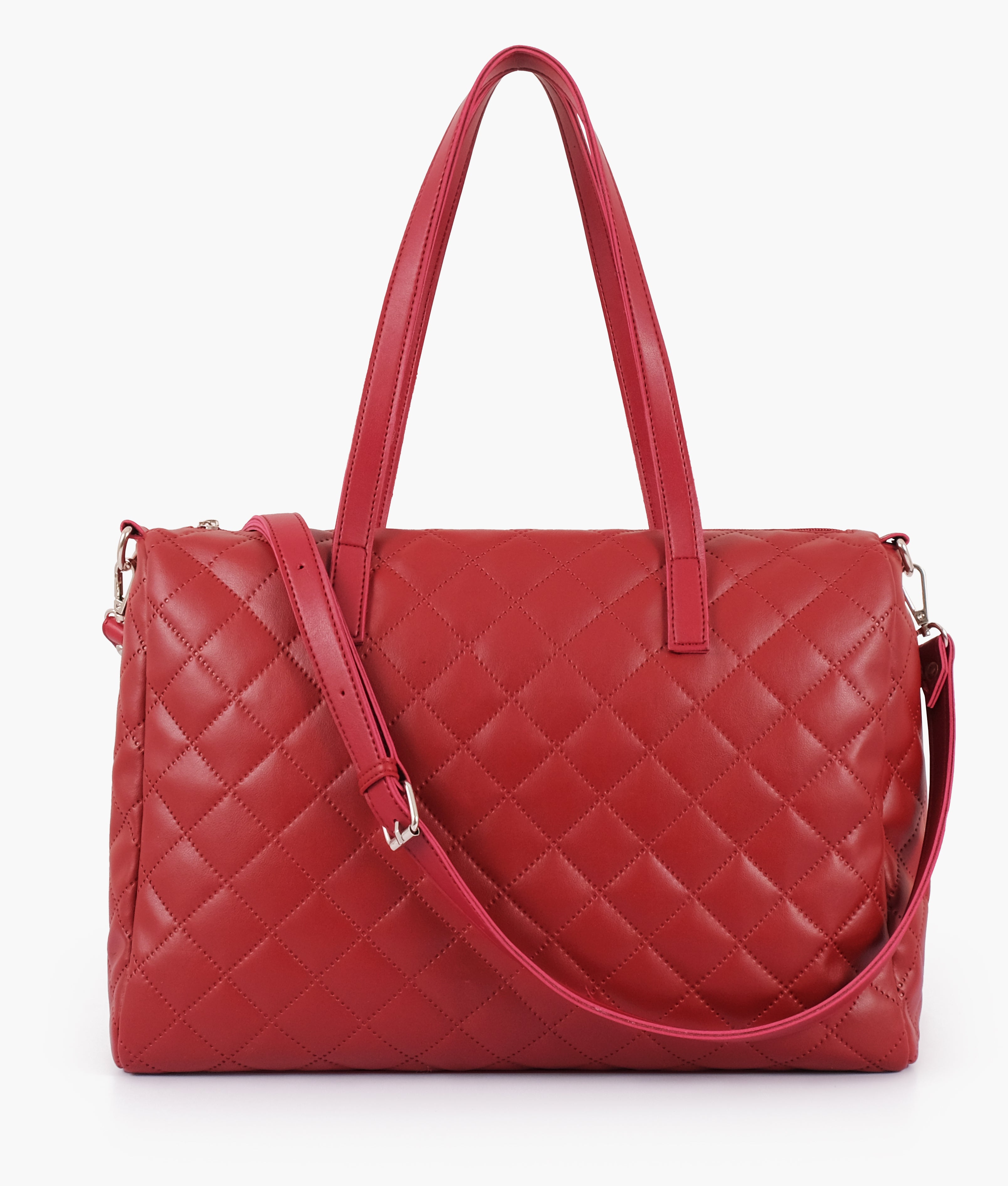 Maroon quilted carryall tote bag