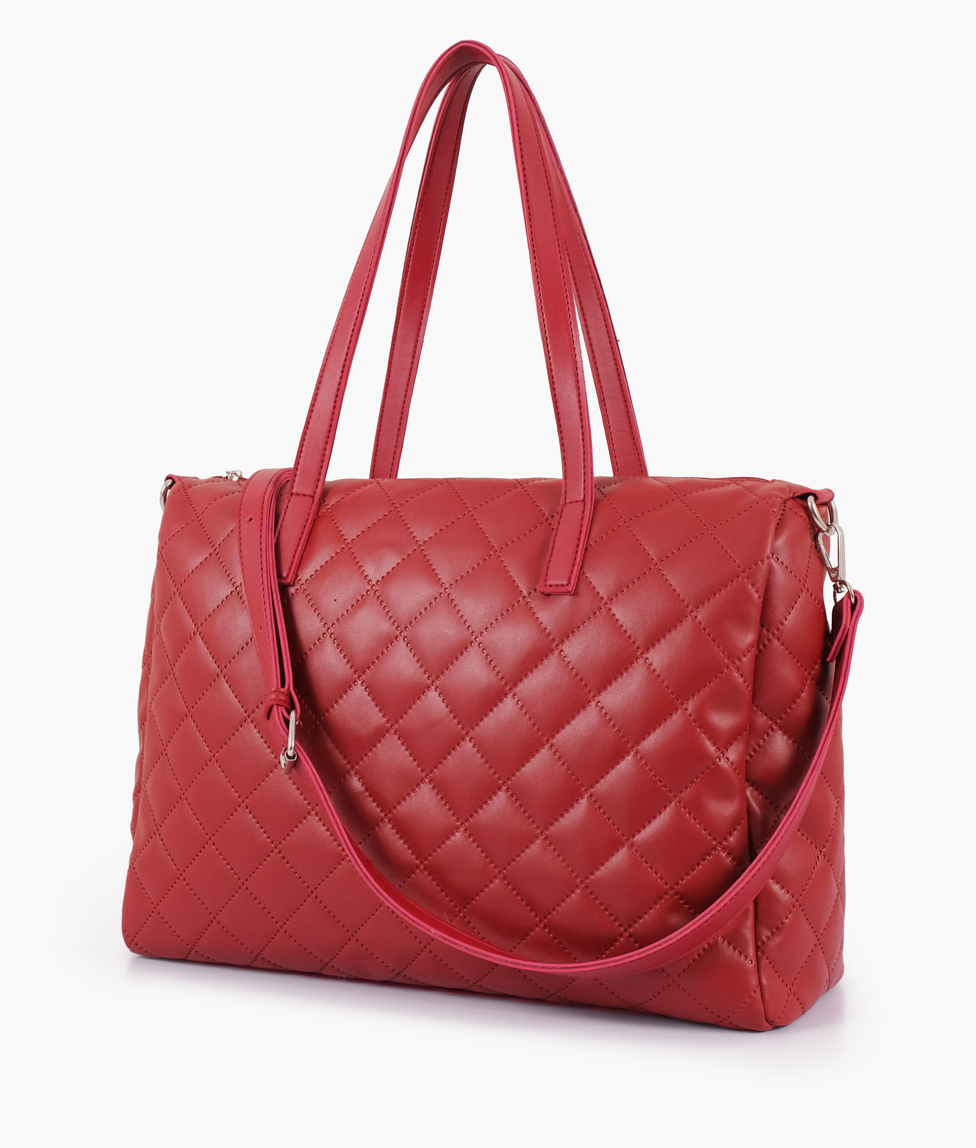 Maroon quilted carryall tote bag
